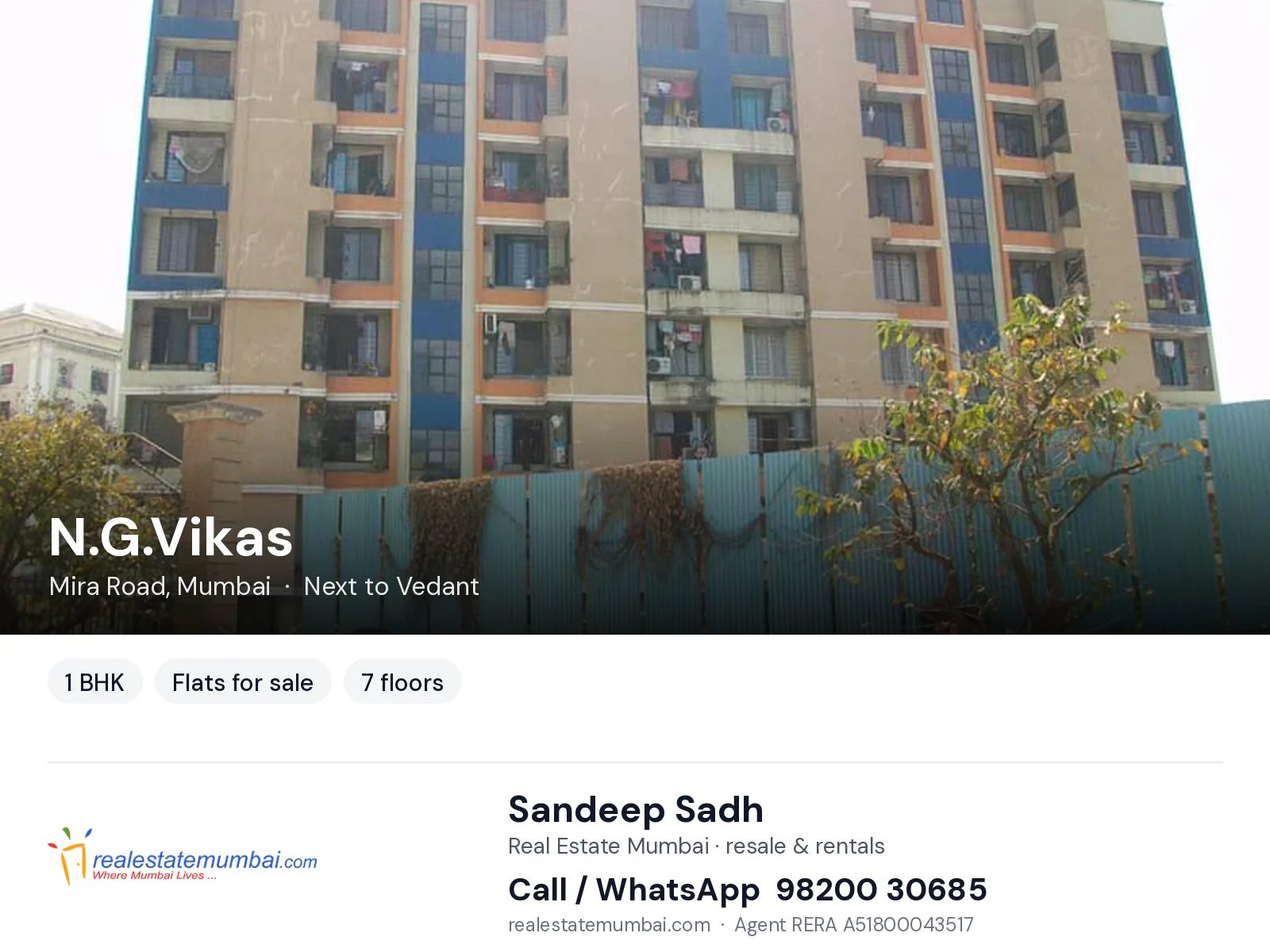 N.G.Vikas, Mira Road, Mumbai — 1 BHK flats for sale | Real Estate Mumbai, Sandeep Sadh 98200 30685