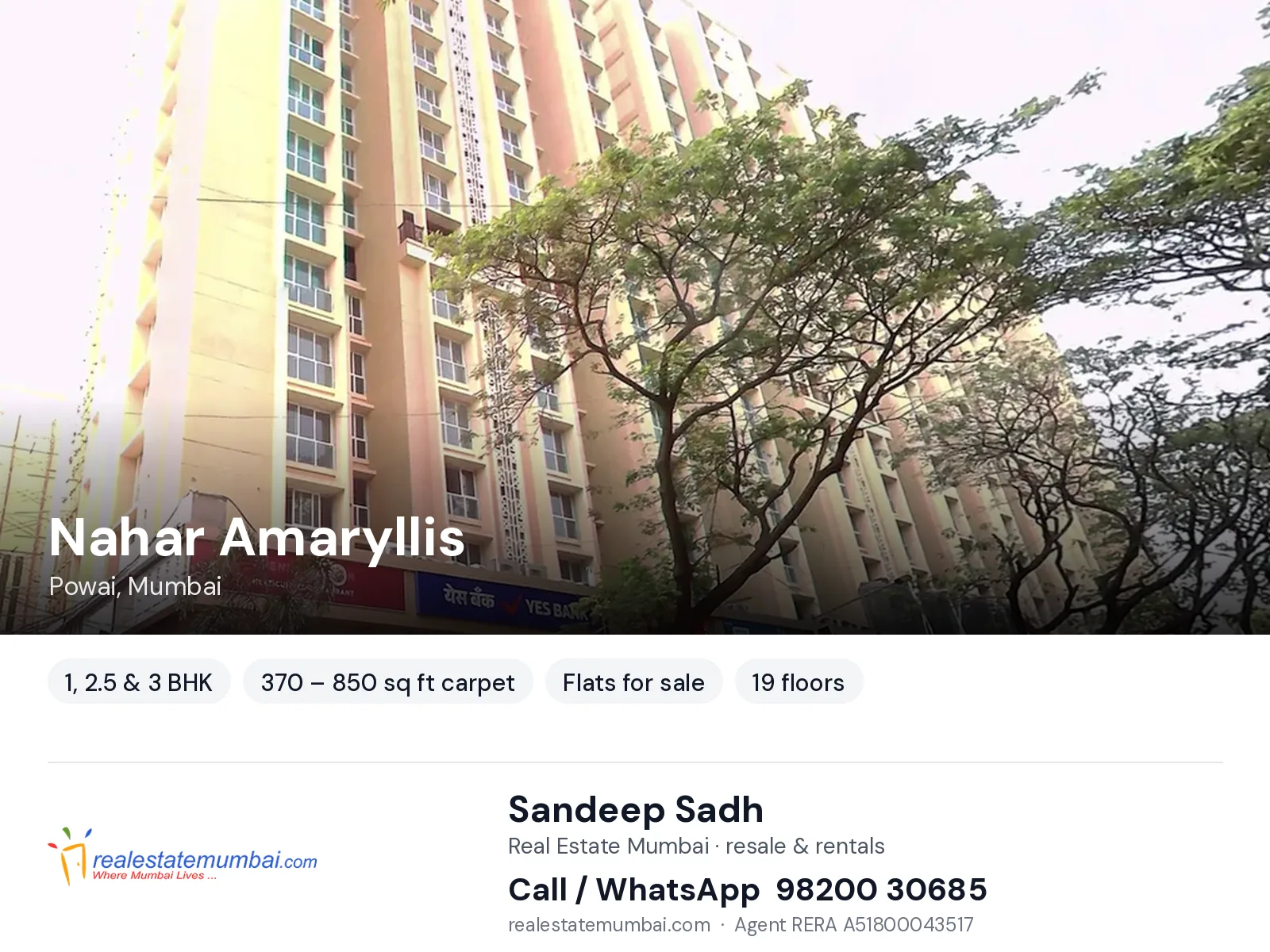 Nahar Amaryllis, Powai, Mumbai — 1, 2.5 & 3 BHK flats for sale | Real Estate Mumbai, Sandeep Sadh 98200 30685