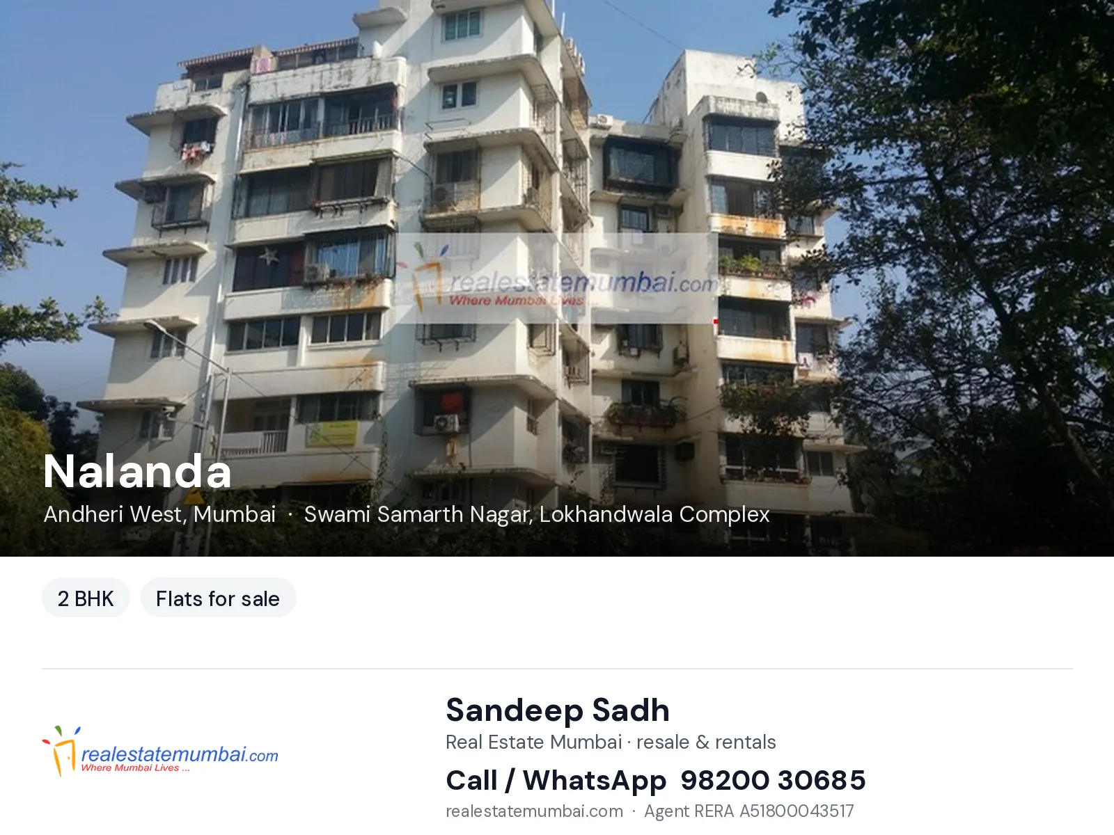 Nalanda, Andheri West, Mumbai — 2 BHK flats for sale | Real Estate Mumbai, Sandeep Sadh 98200 30685