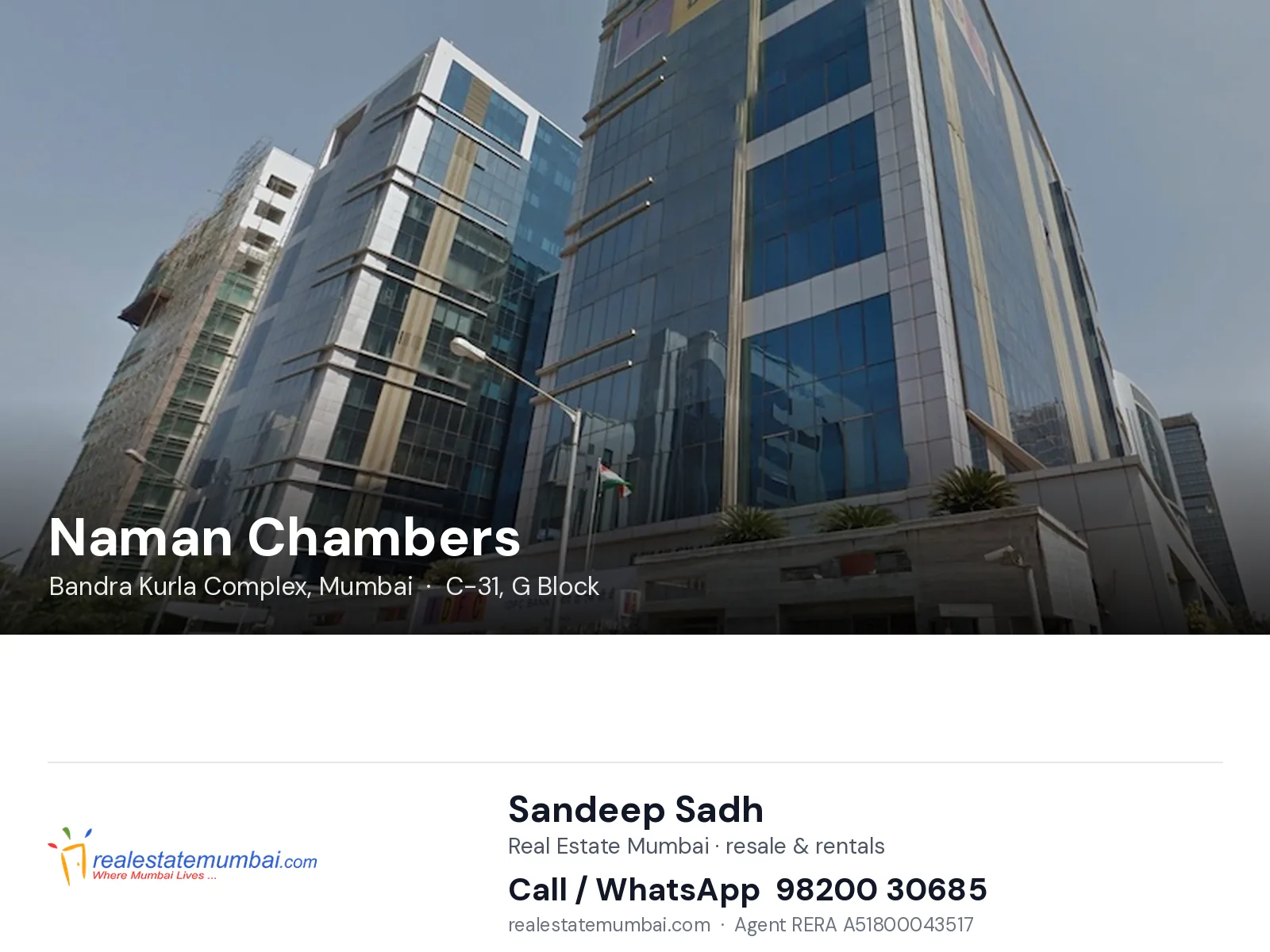 Naman Chambers, Bandra Kurla Complex, Mumbai — flats | Real Estate Mumbai, Sandeep Sadh 98200 30685