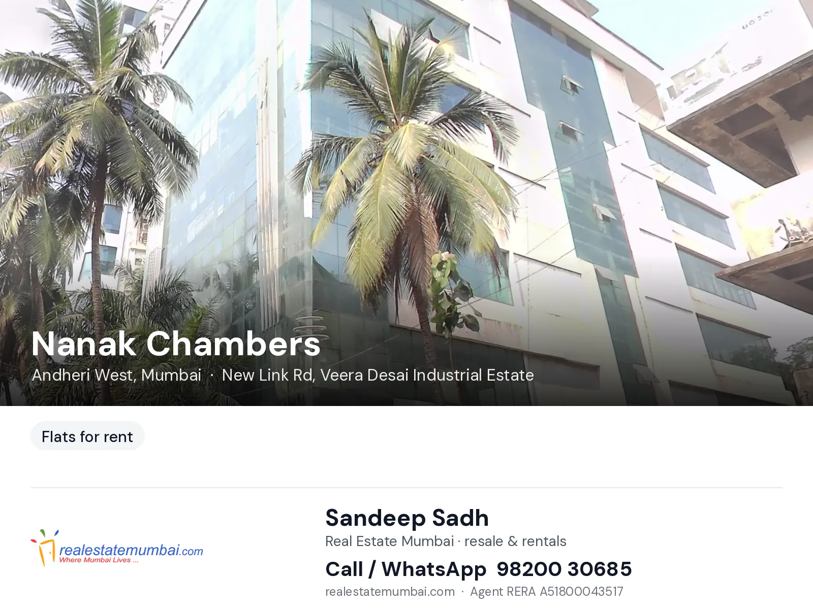 Nanak Chambers, Andheri West, Mumbai — flats for rent | Real Estate Mumbai, Sandeep Sadh 98200 30685
