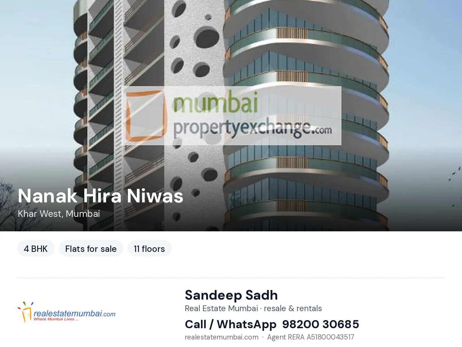 Nanak Hira Niwas, Khar West, Mumbai — 4 BHK flats for sale | Real Estate Mumbai, Sandeep Sadh 98200 30685