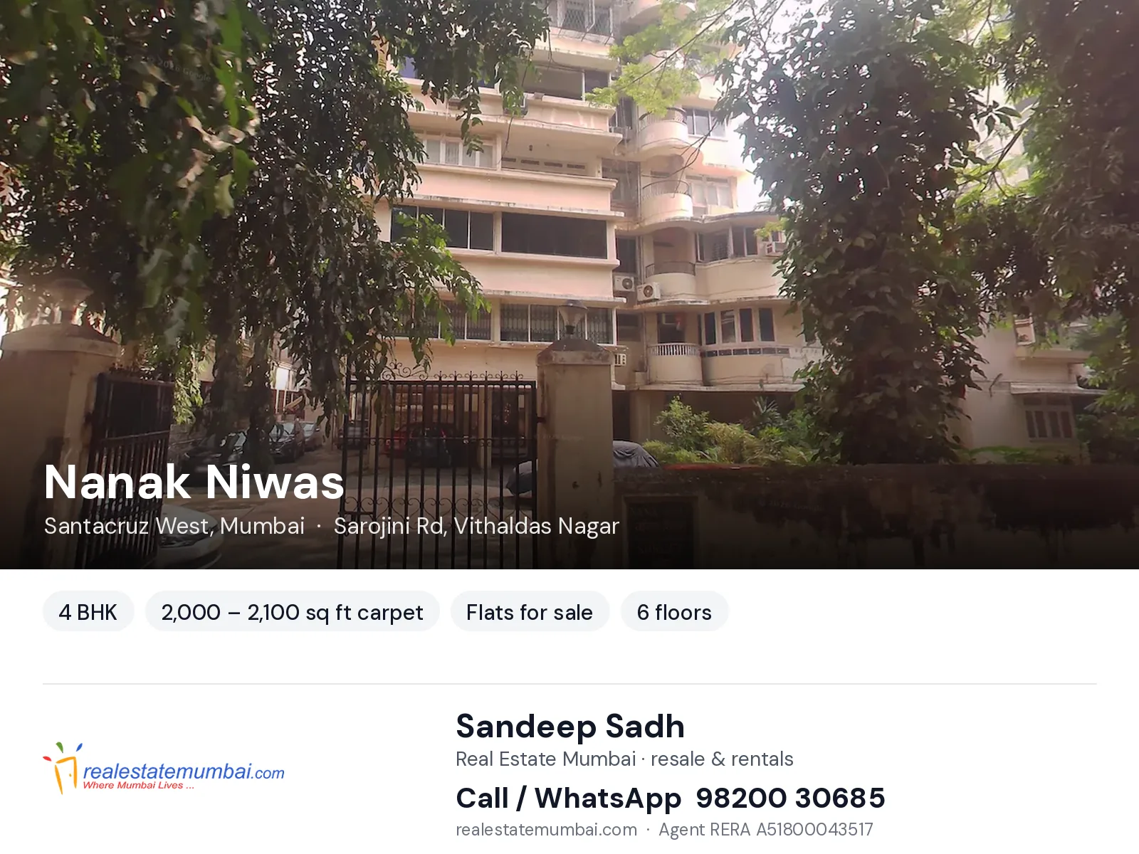 Nanak Niwas, Santacruz West, Mumbai — 4 BHK flats for sale | Real Estate Mumbai, Sandeep Sadh 98200 30685