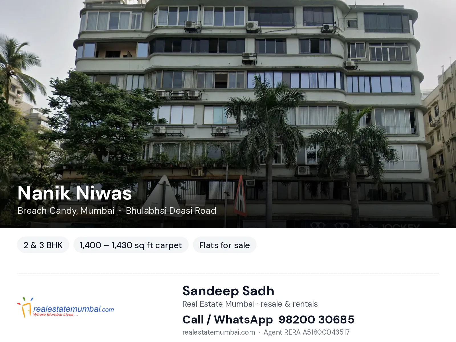 Nanik Niwas, Breach Candy, Mumbai — 2 & 3 BHK flats for sale | Real Estate Mumbai, Sandeep Sadh 98200 30685