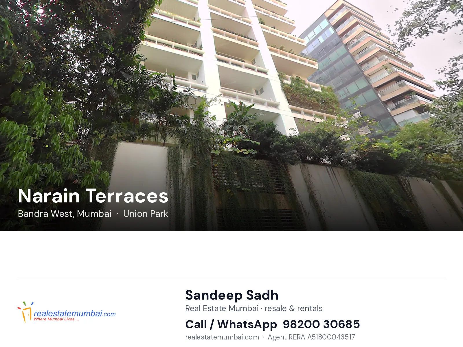 Narain Terraces, Bandra West, Mumbai — flats | Real Estate Mumbai, Sandeep Sadh 98200 30685