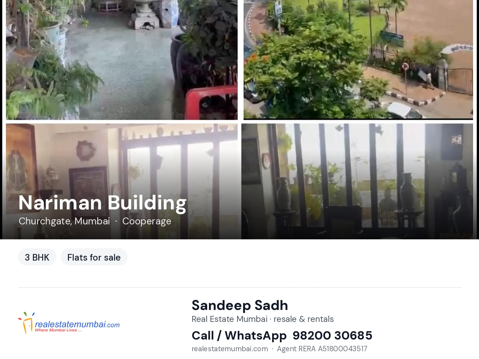Nariman Building, Churchgate, Mumbai — 3 BHK flats for sale | Real Estate Mumbai, Sandeep Sadh 98200 30685