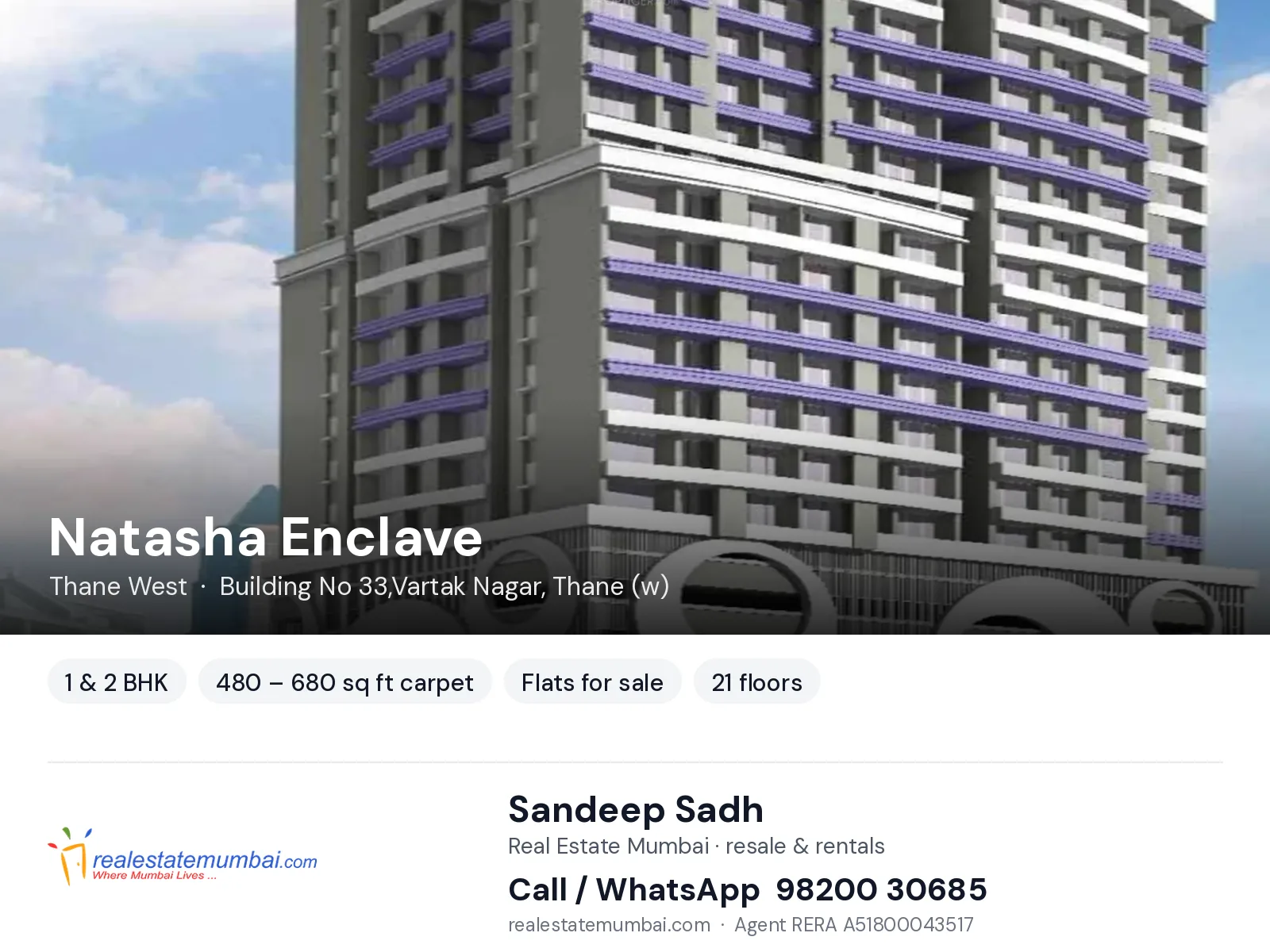 Natasha Enclave, Thane West — 1 & 2 BHK flats for sale | Real Estate Mumbai, Sandeep Sadh 98200 30685