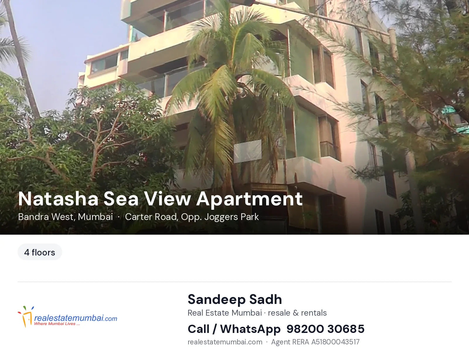 Natasha Sea View Apartment, Bandra West, Mumbai — flats | Real Estate Mumbai, Sandeep Sadh 98200 30685