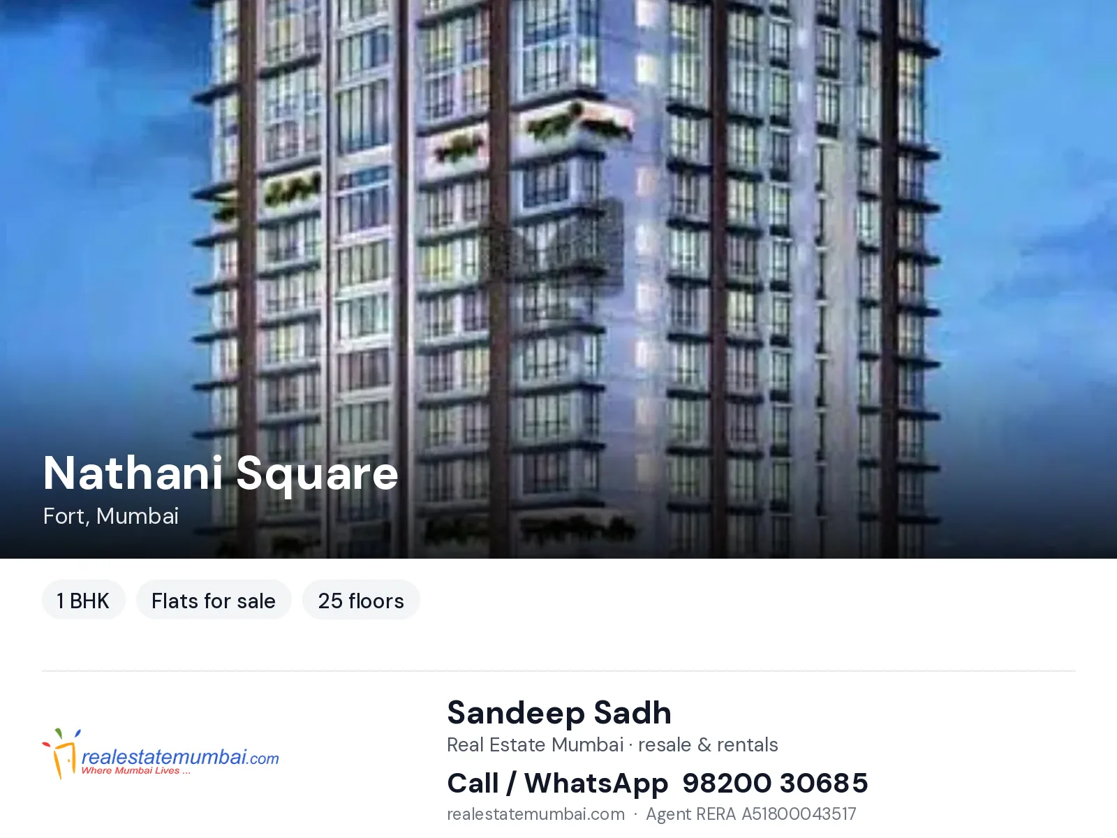 Nathani Square, Fort, Mumbai — 1 BHK flats for sale | Real Estate Mumbai, Sandeep Sadh 98200 30685