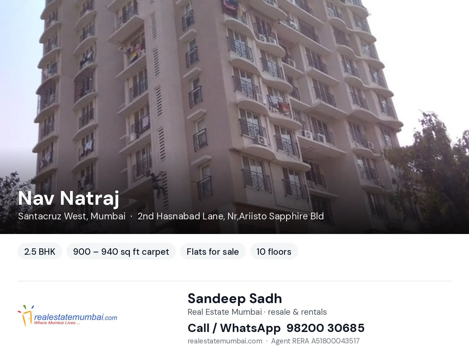 Nav Natraj, Santacruz West, Mumbai — 2.5 BHK flats for sale | Real Estate Mumbai, Sandeep Sadh 98200 30685