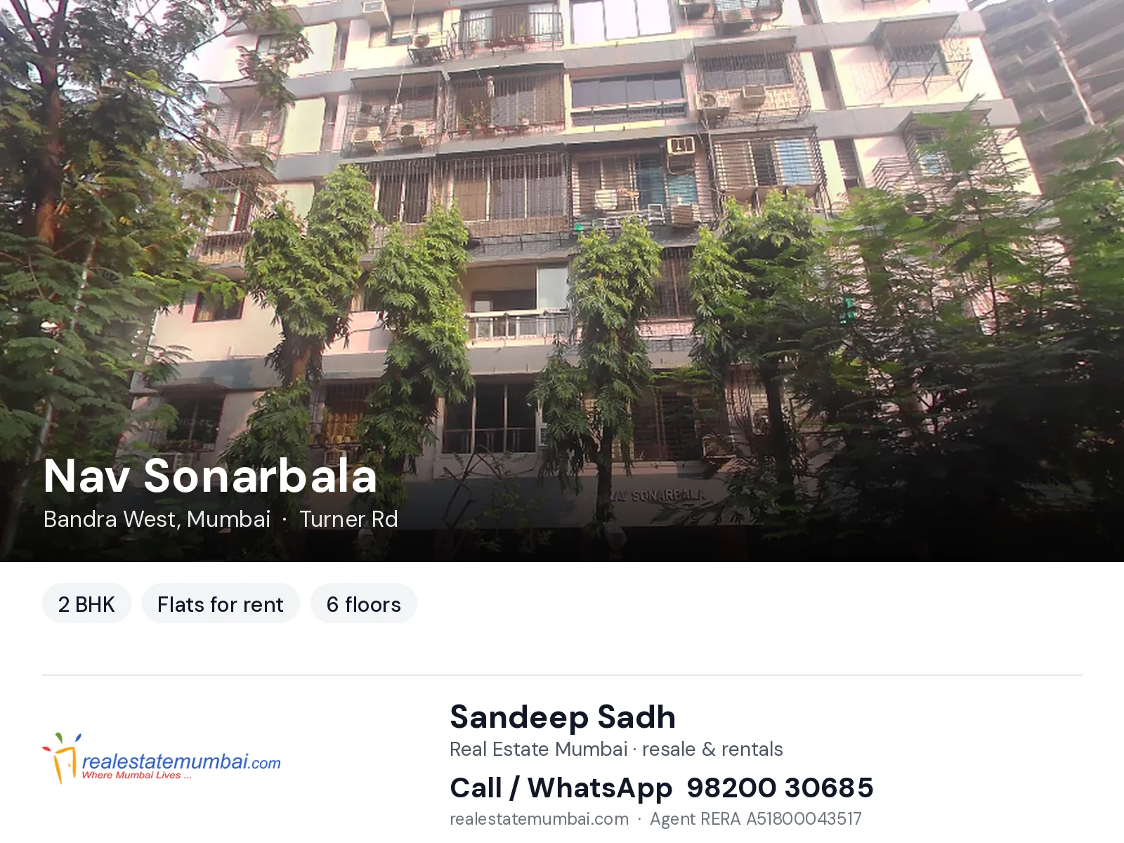 Nav Sonarbala, Bandra West, Mumbai — 2 BHK flats for rent | Real Estate Mumbai, Sandeep Sadh 98200 30685