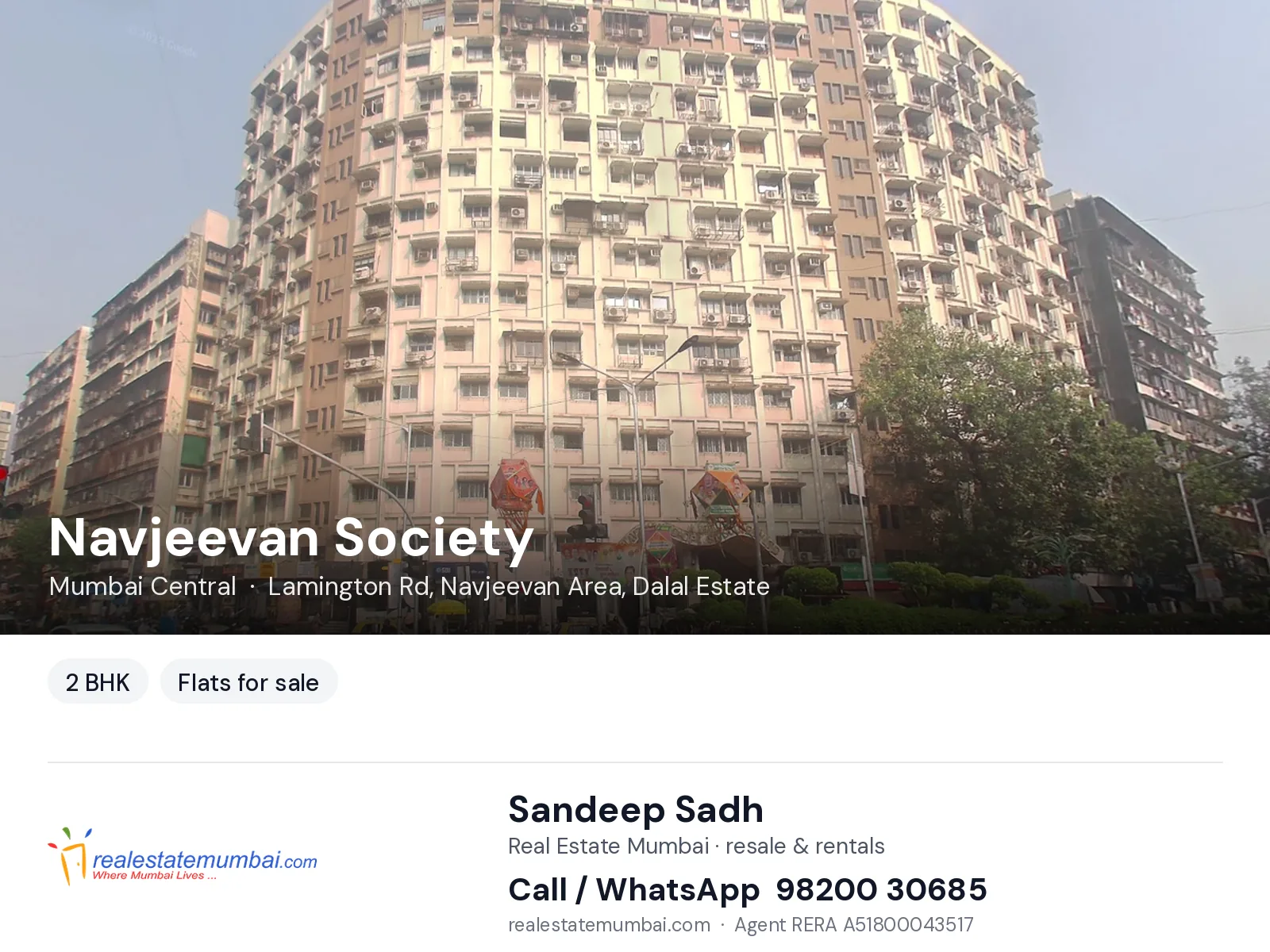 Navjeevan Society, Mumbai Central — 2 BHK flats for sale | Real Estate Mumbai, Sandeep Sadh 98200 30685