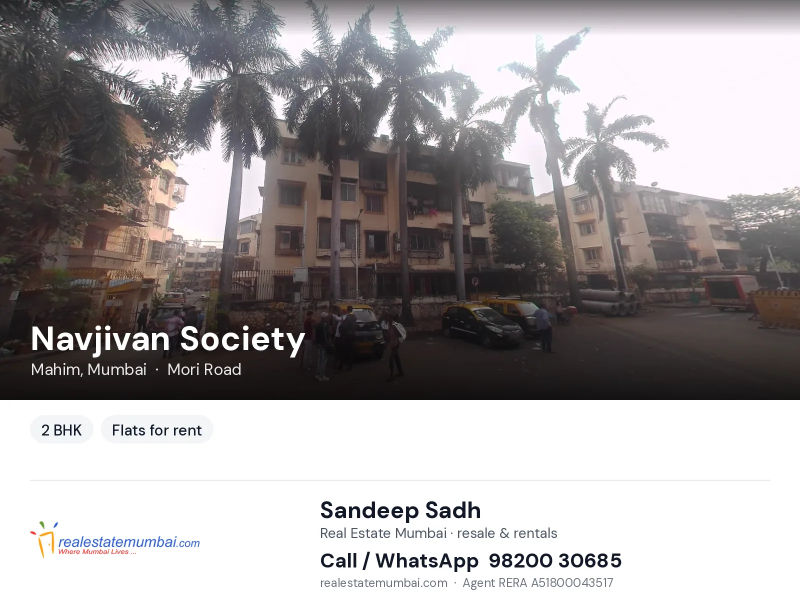 Navjivan Society, Mahim, Mumbai — 2 BHK flats for rent | Real Estate Mumbai, Sandeep Sadh 98200 30685