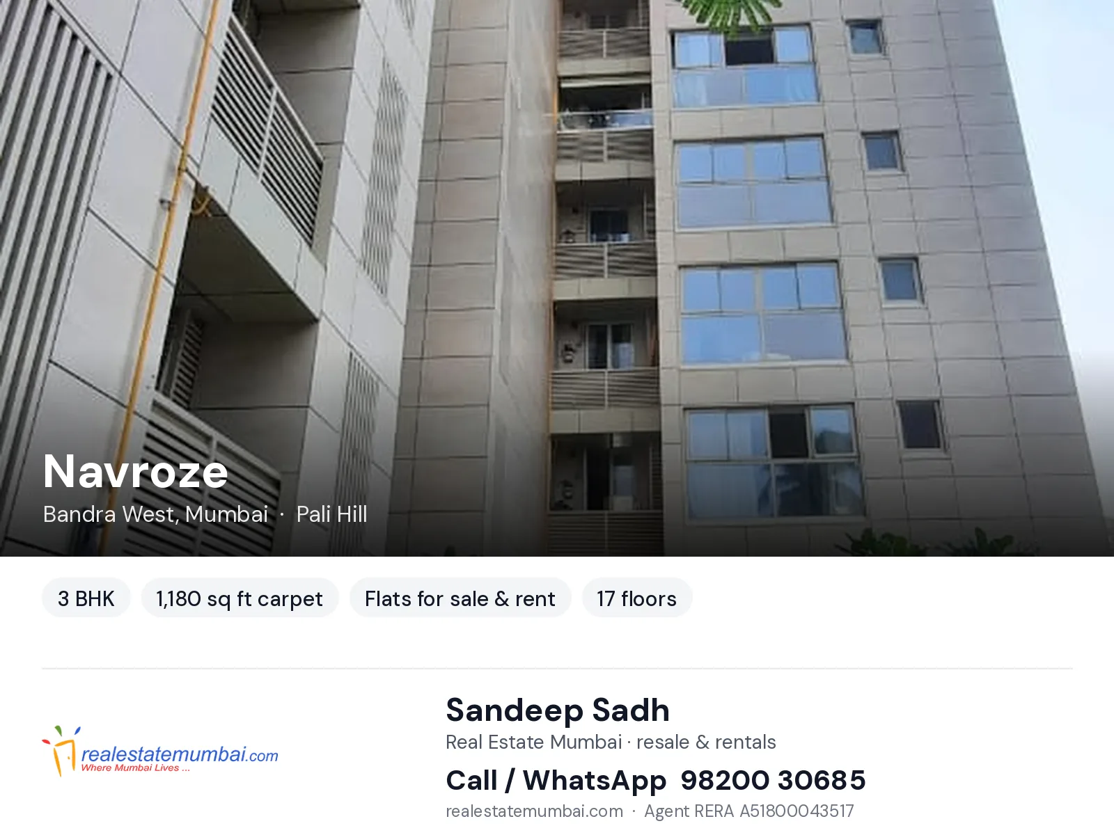 Navroze, Bandra West, Mumbai — 3 BHK flats for sale & rent | Real Estate Mumbai, Sandeep Sadh 98200 30685