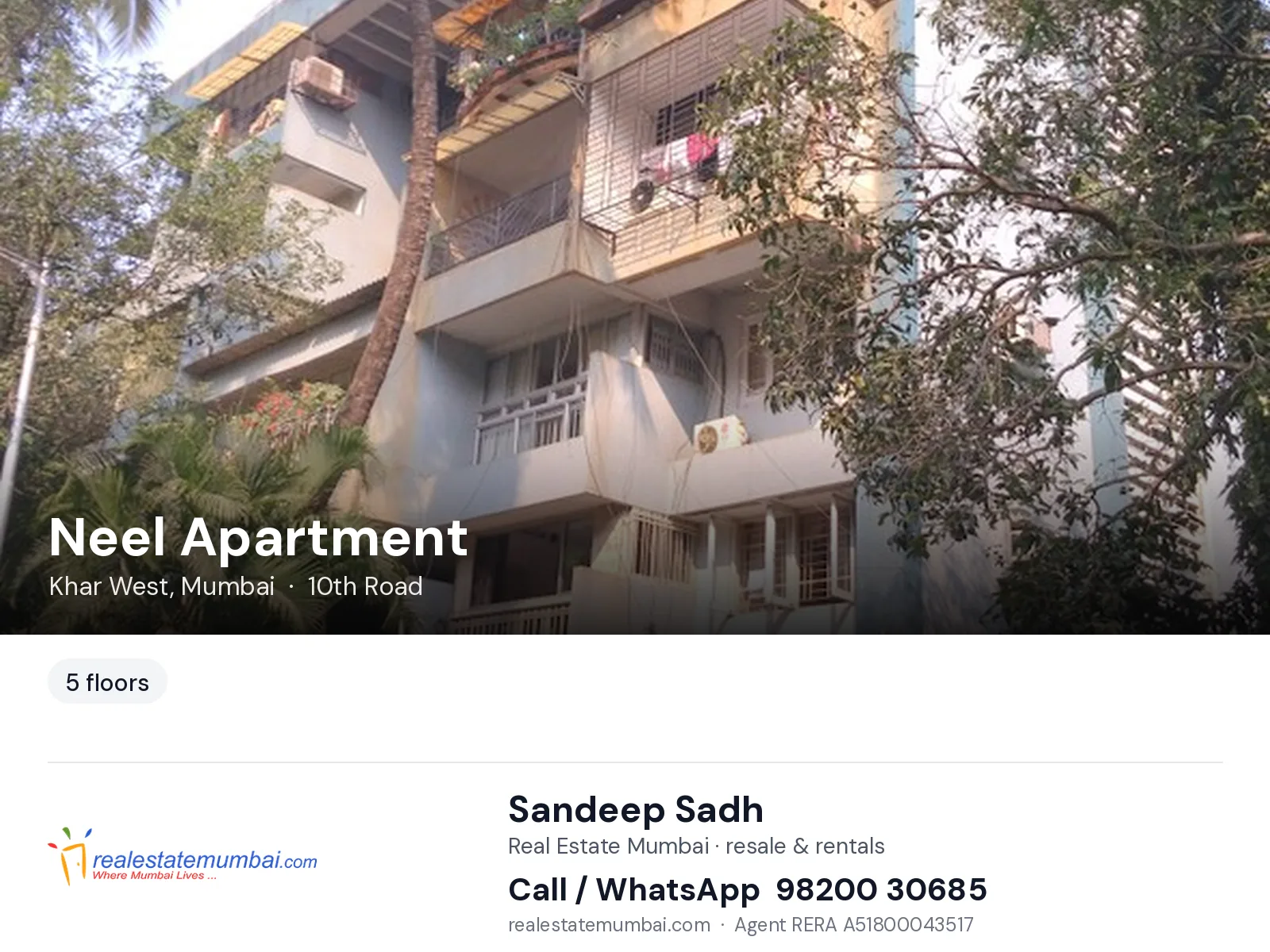 Neel Apartment, Khar West, Mumbai — flats | Real Estate Mumbai, Sandeep Sadh 98200 30685