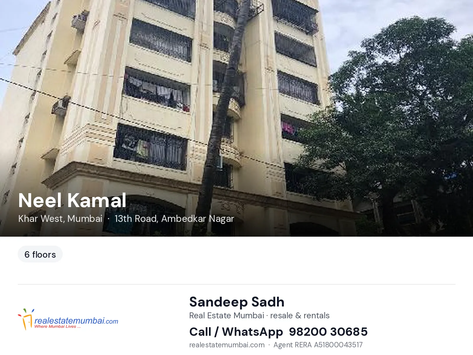 Neel Kamal, Khar West, Mumbai — flats | Real Estate Mumbai, Sandeep Sadh 98200 30685