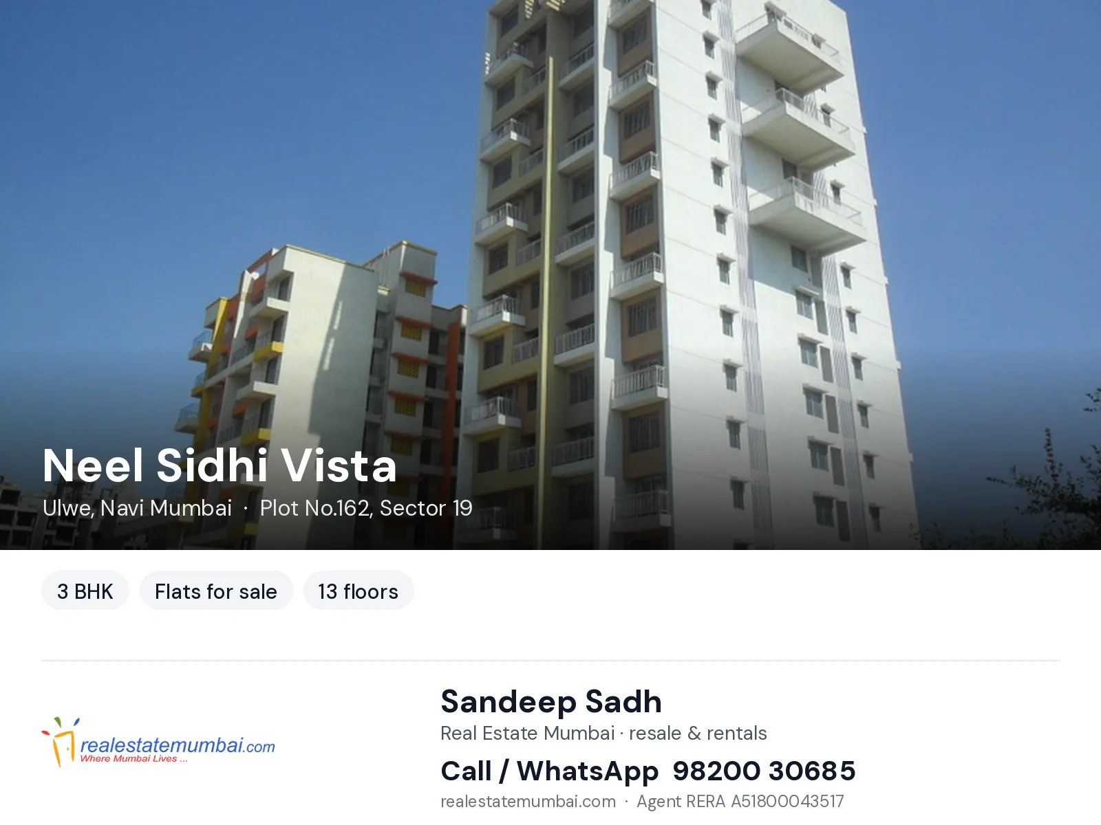 Neel Sidhi Vista, Ulwe, Navi Mumbai — 3 BHK flats for sale | Real Estate Mumbai, Sandeep Sadh 98200 30685