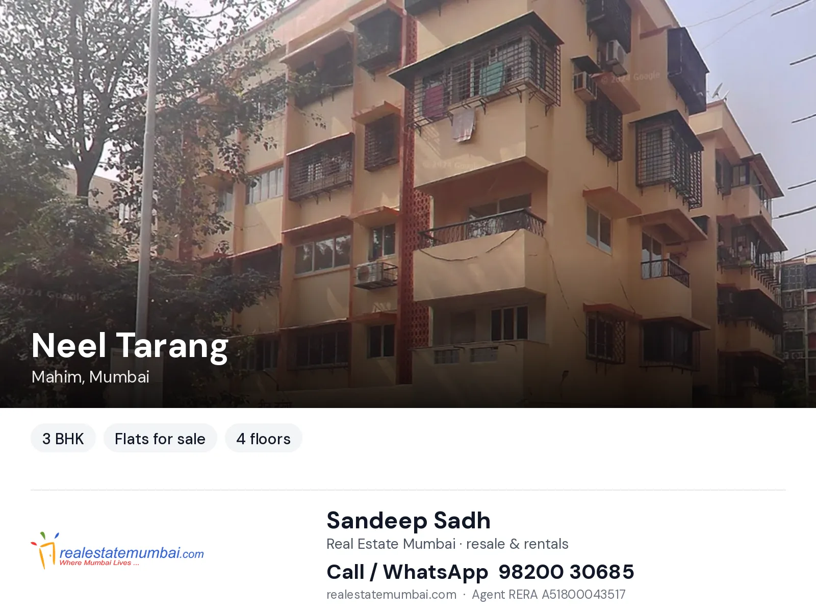 Neel Tarang, Mahim, Mumbai — 3 BHK flats for sale | Real Estate Mumbai, Sandeep Sadh 98200 30685