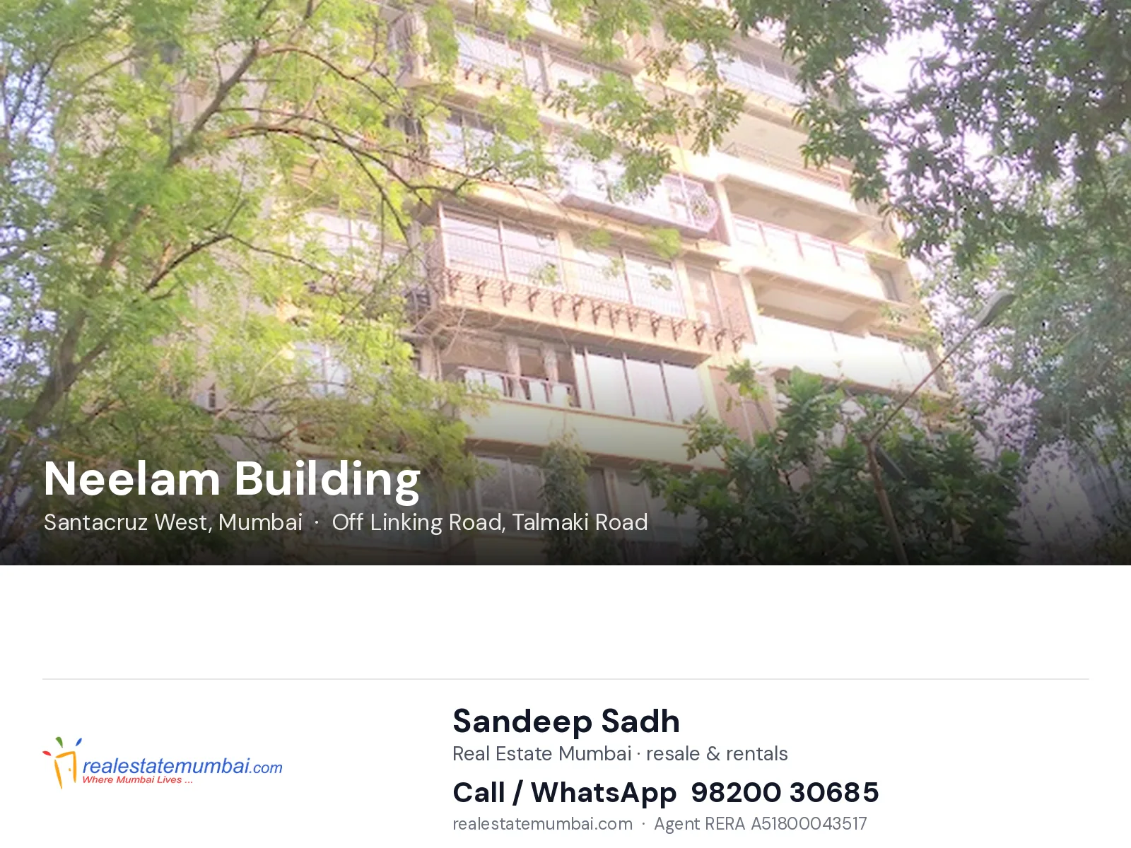 Neelam Building, Santacruz West, Mumbai — flats | Real Estate Mumbai, Sandeep Sadh 98200 30685
