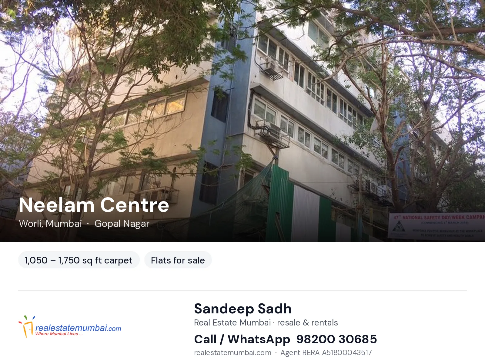 Neelam Centre, Worli, Mumbai — flats for sale | Real Estate Mumbai, Sandeep Sadh 98200 30685