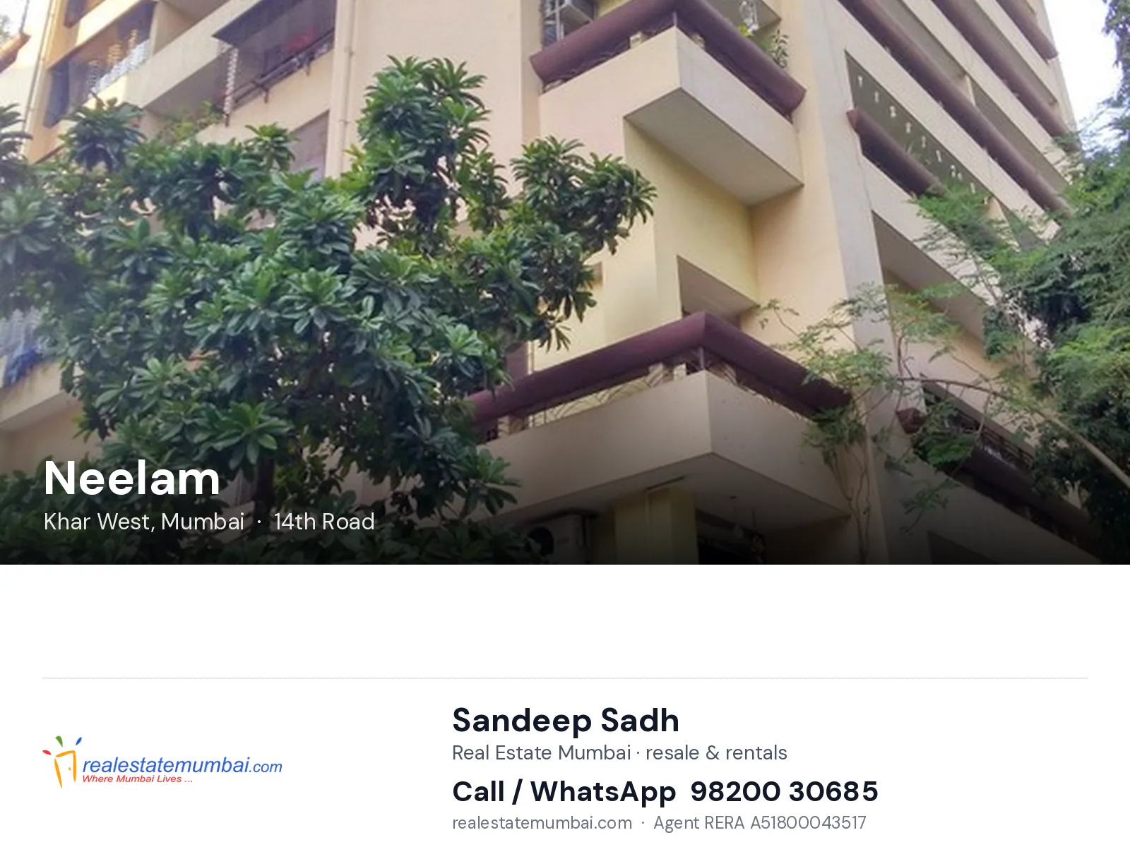 Neelam, Khar West, Mumbai — flats | Real Estate Mumbai, Sandeep Sadh 98200 30685