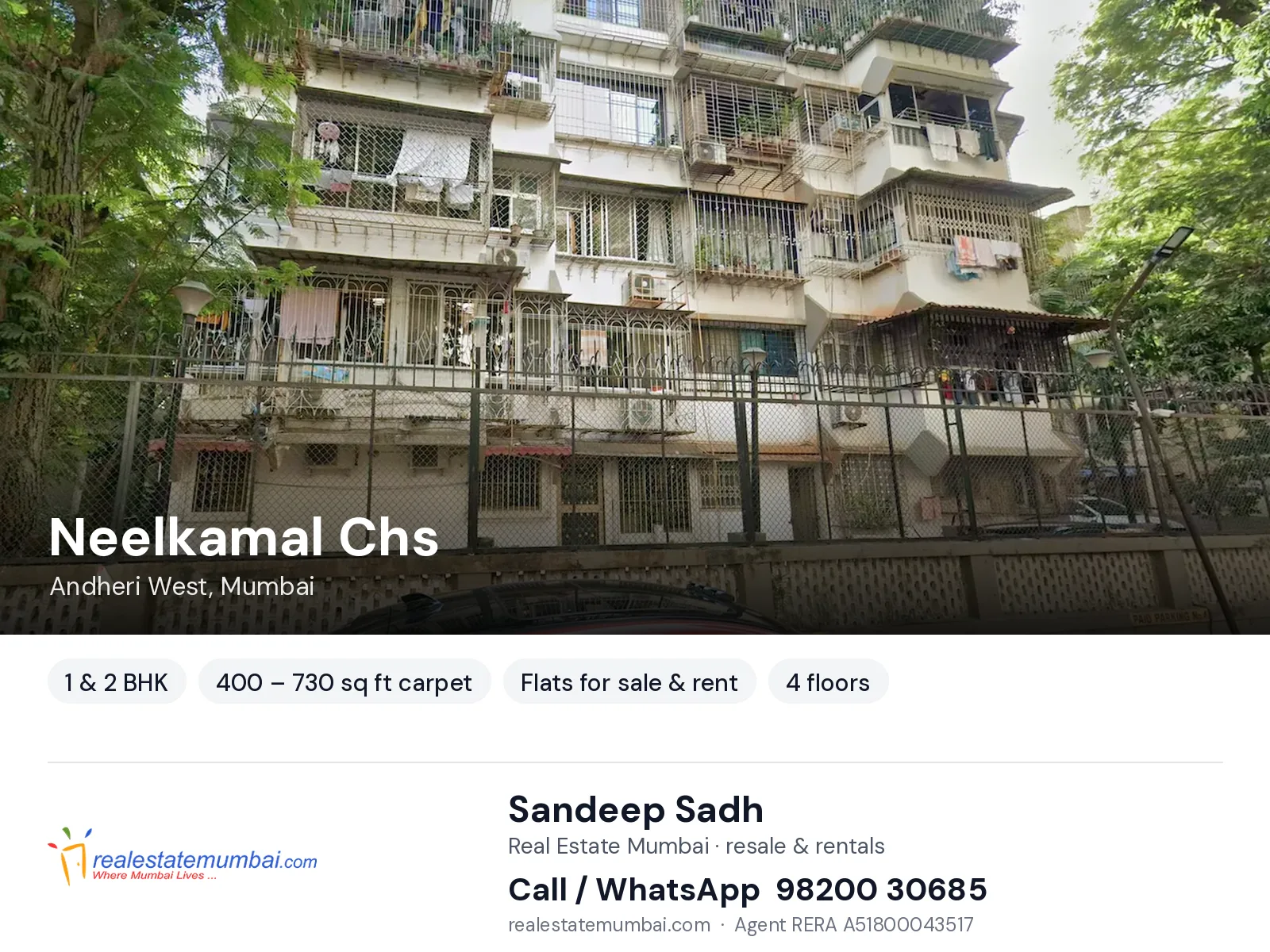 Neelkamal Chs, Andheri West, Mumbai — 1 & 2 BHK flats for sale & rent | Real Estate Mumbai, Sandeep Sadh 98200 30685