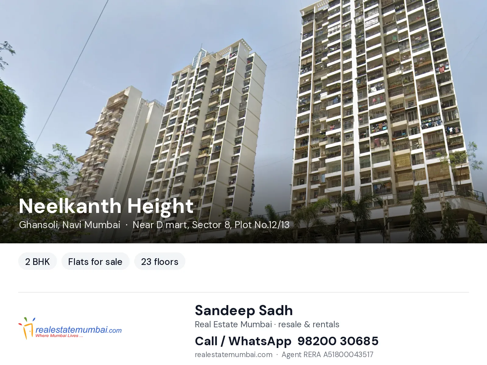 Neelkanth Height, Ghansoli, Navi Mumbai — 2 BHK flats for sale | Real Estate Mumbai, Sandeep Sadh 98200 30685