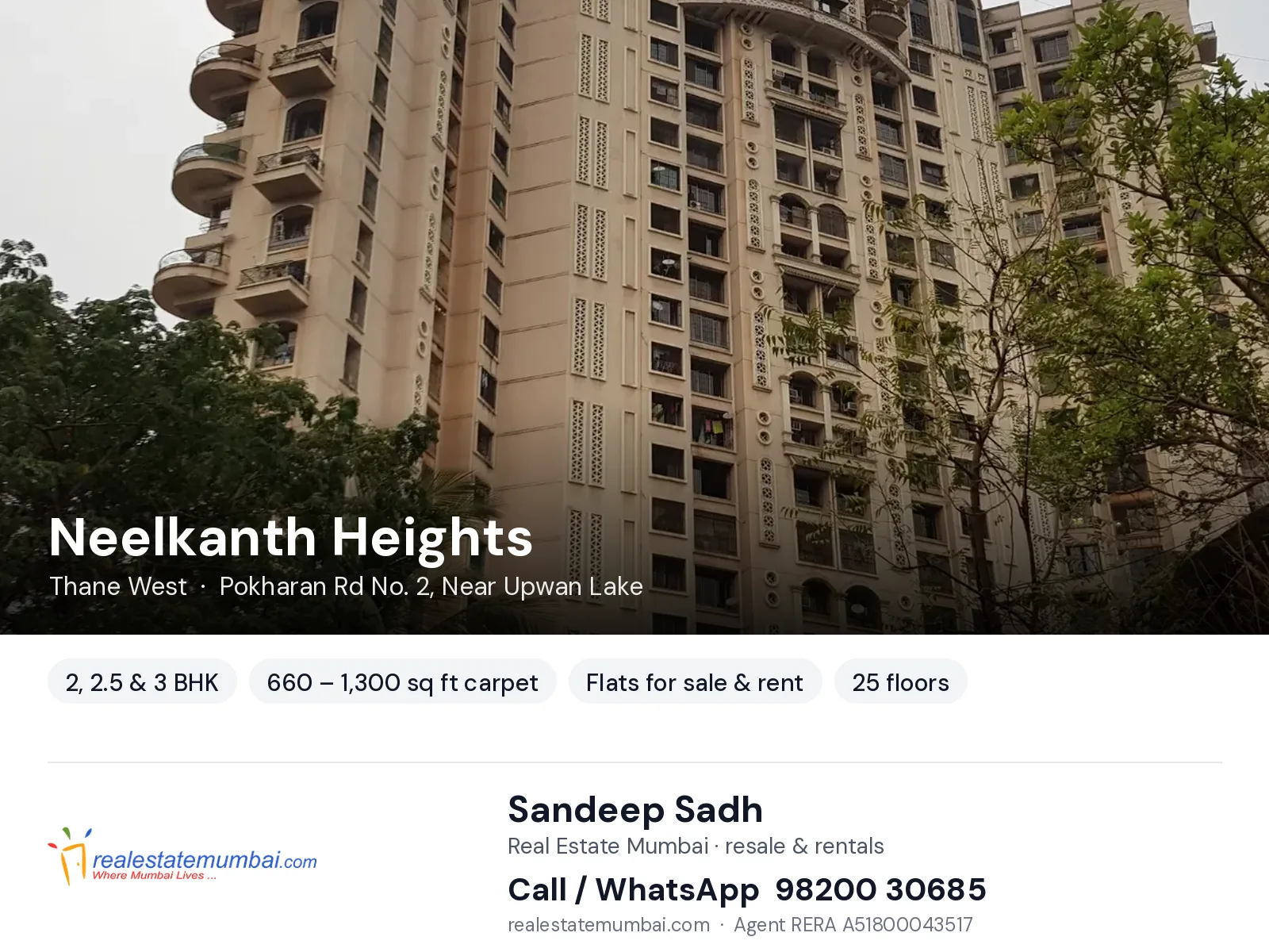 Neelkanth Heights, Thane West — 2, 2.5 & 3 BHK flats for sale & rent | Real Estate Mumbai, Sandeep Sadh 98200 30685