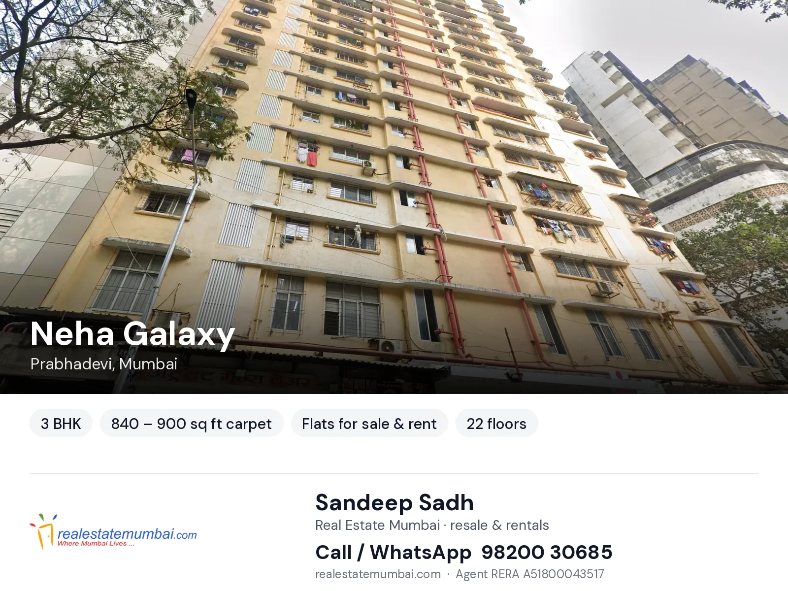 Neha Galaxy, Prabhadevi, Mumbai — 3 BHK flats for sale & rent | Real Estate Mumbai, Sandeep Sadh 98200 30685