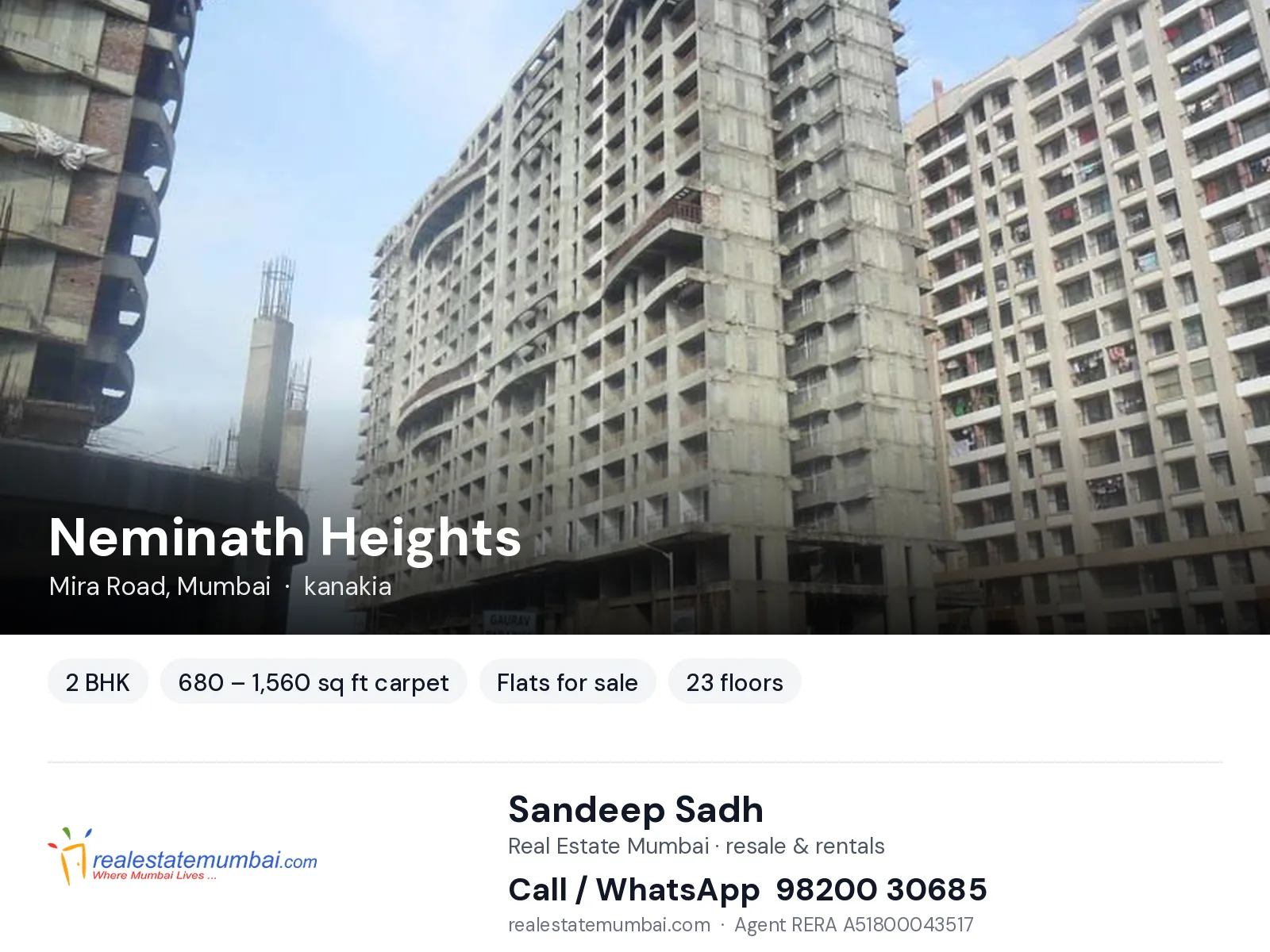 Neminath Heights, Mira Road, Mumbai — 2 BHK flats for sale | Real Estate Mumbai, Sandeep Sadh 98200 30685