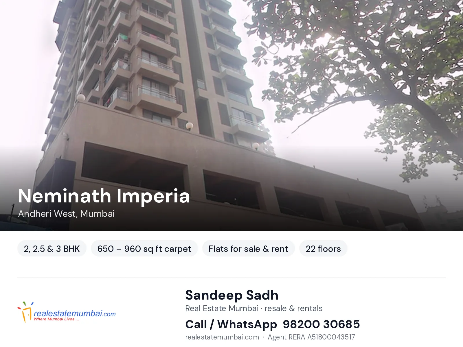 Neminath Imperia, Andheri West, Mumbai — 2, 2.5 & 3 BHK flats for sale & rent | Real Estate Mumbai, Sandeep Sadh 98200 30685