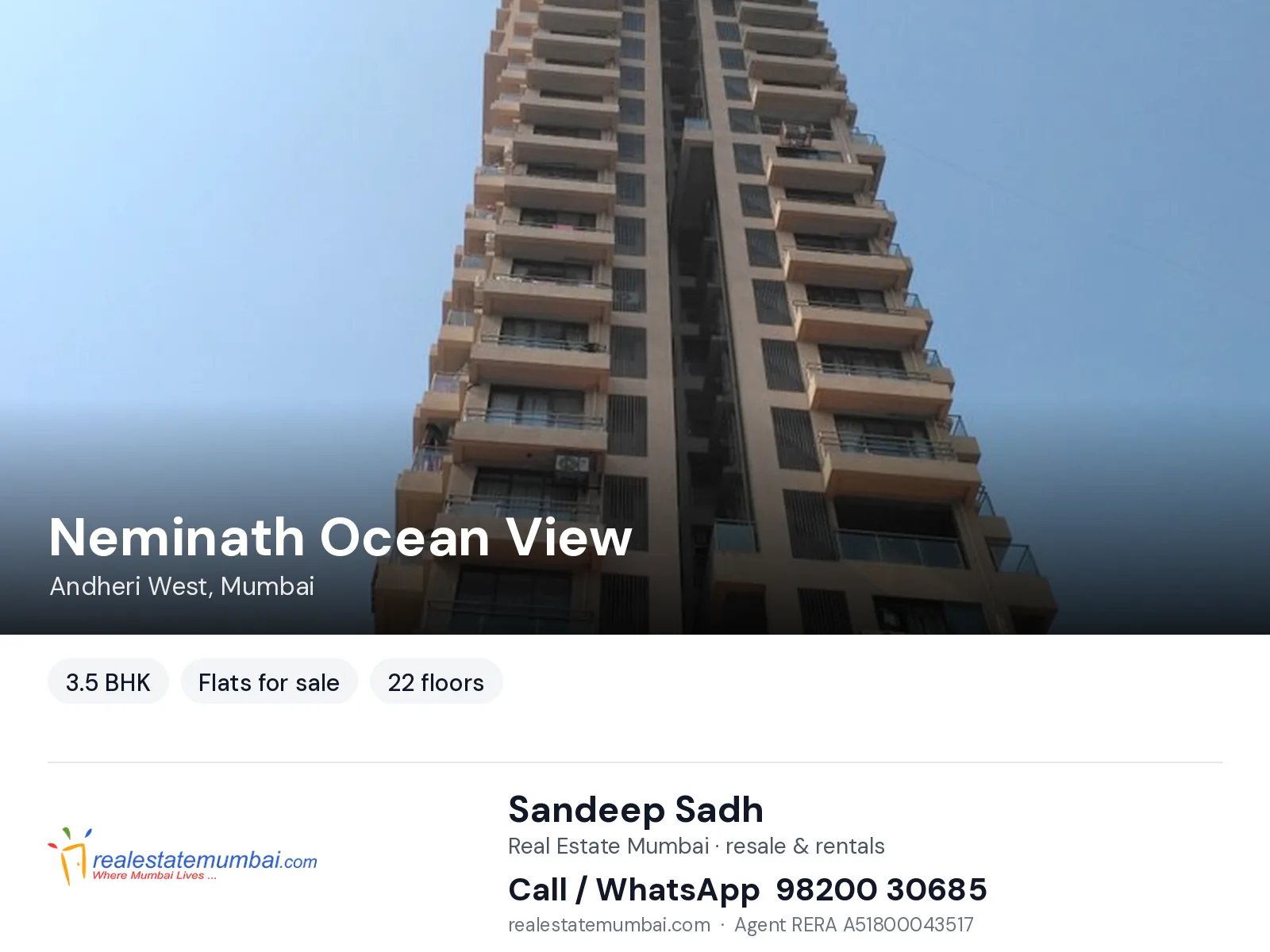 Neminath Ocean View, Andheri West, Mumbai — 3.5 BHK flats for sale | Real Estate Mumbai, Sandeep Sadh 98200 30685
