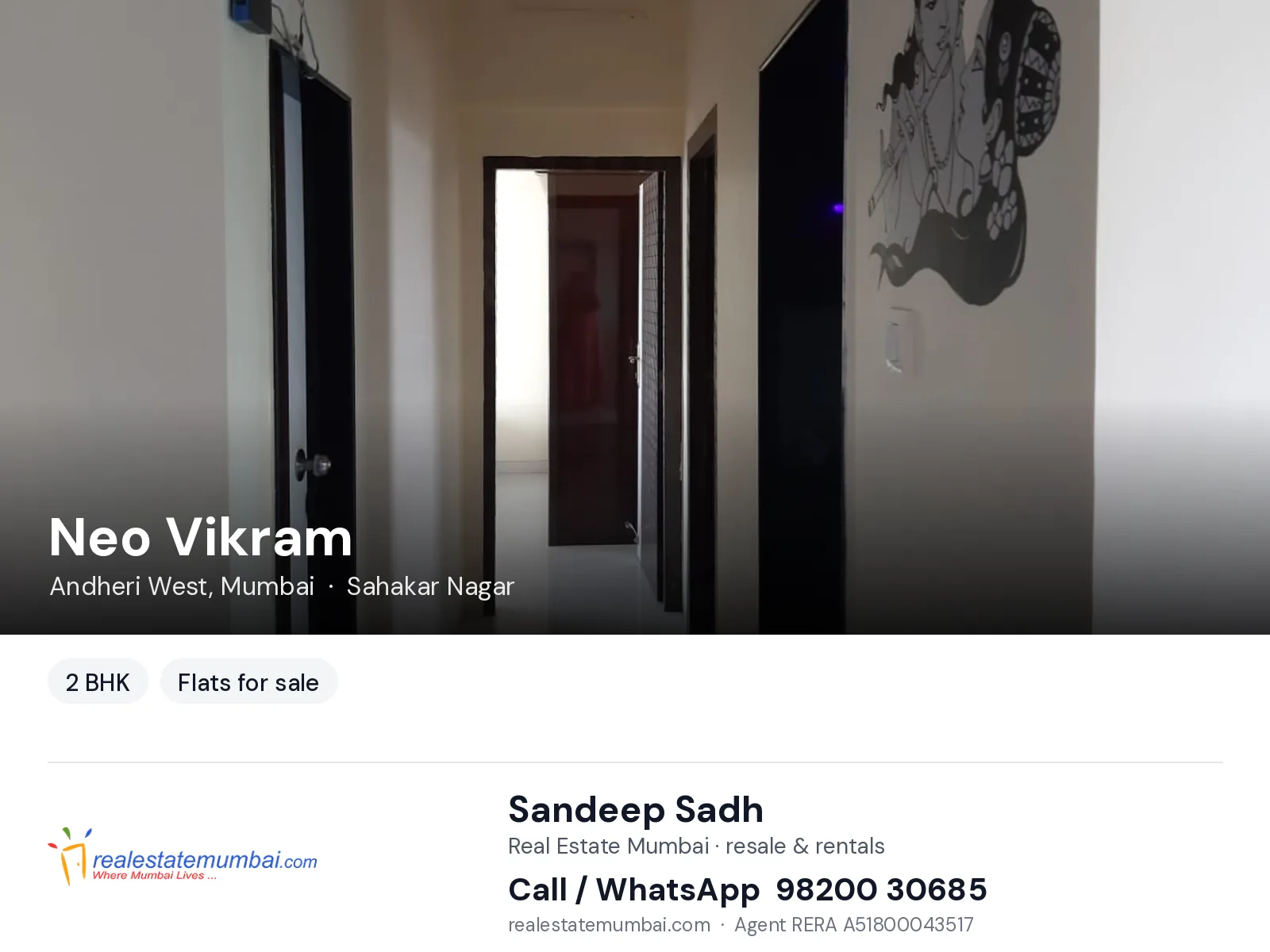 Neo Vikram, Andheri West, Mumbai — 2 BHK flats for sale | Real Estate Mumbai, Sandeep Sadh 98200 30685