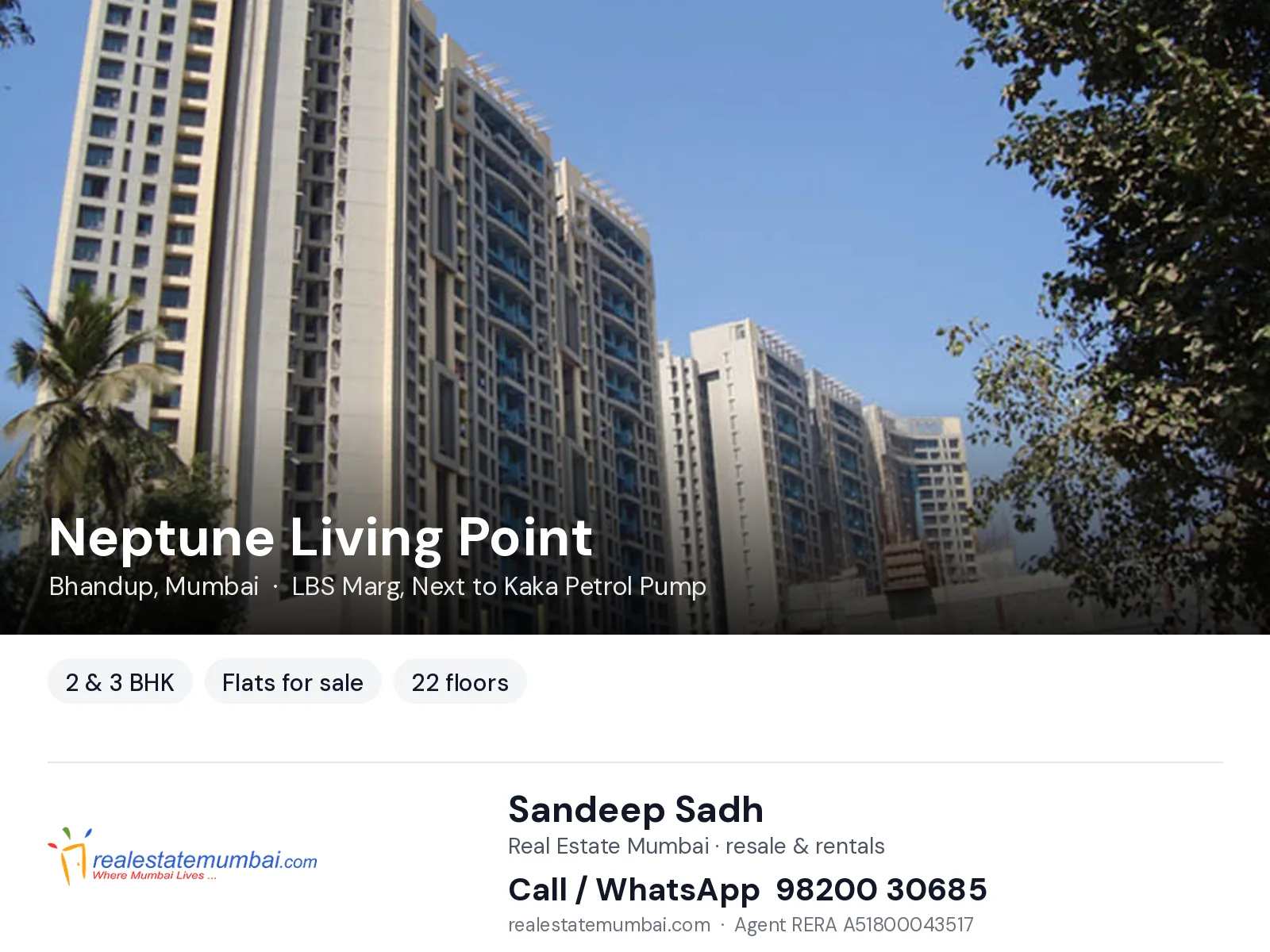 Neptune Living Point, Bhandup, Mumbai — 2 & 3 BHK flats for sale | Real Estate Mumbai, Sandeep Sadh 98200 30685