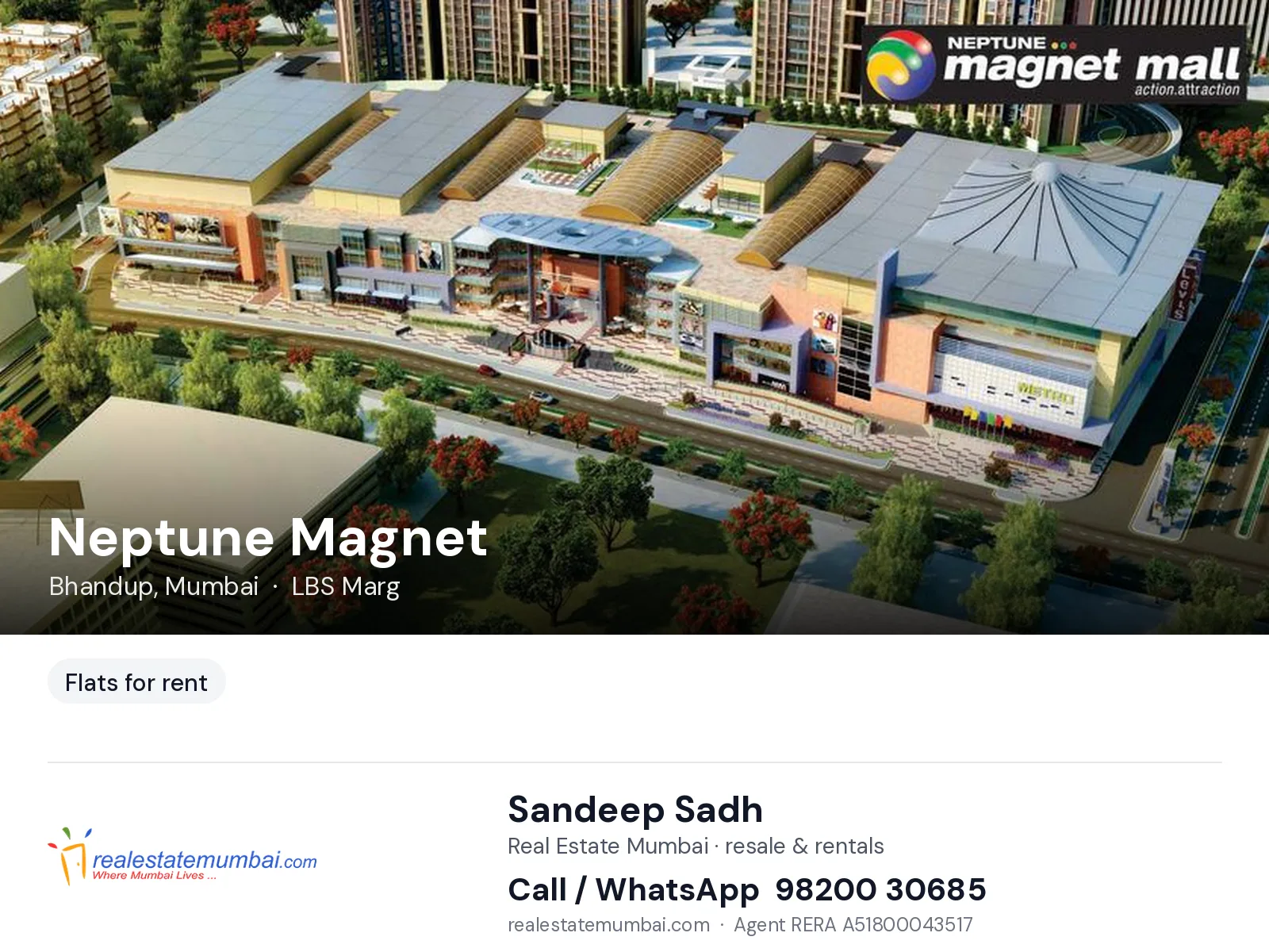 Neptune Magnet, Bhandup, Mumbai — flats for rent | Real Estate Mumbai, Sandeep Sadh 98200 30685