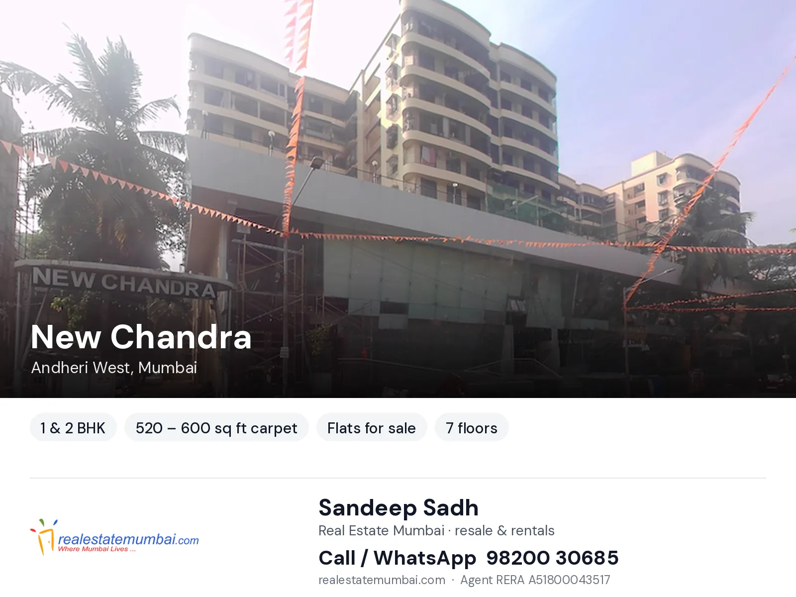 New Chandra, Andheri West, Mumbai — 1 & 2 BHK flats for sale | Real Estate Mumbai, Sandeep Sadh 98200 30685