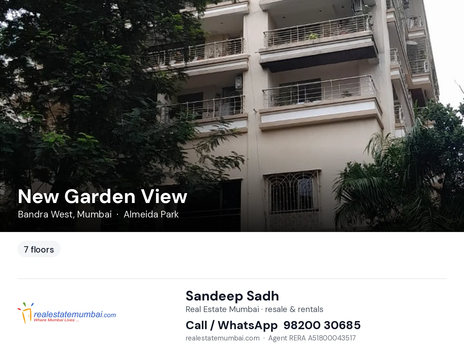 New Garden View, Bandra West, Mumbai — flats | Real Estate Mumbai, Sandeep Sadh 98200 30685