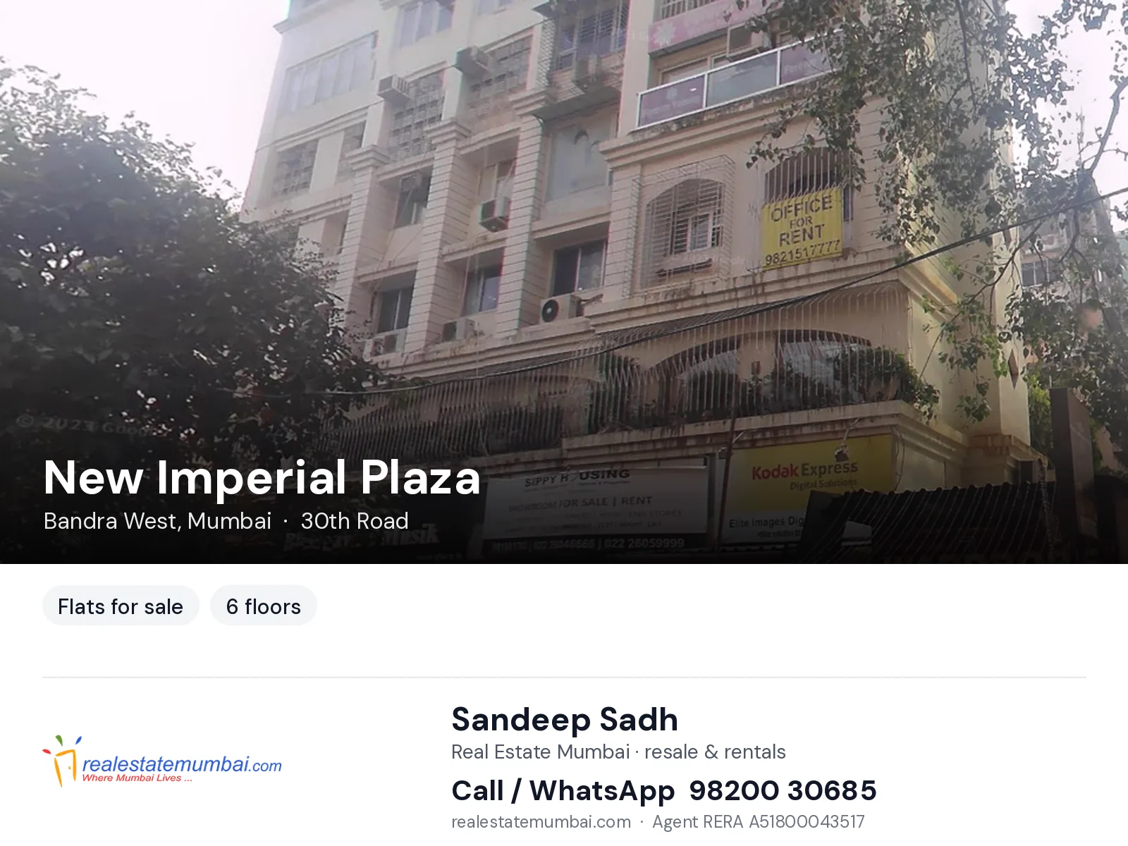 New Imperial Plaza, Bandra West, Mumbai — flats for sale | Real Estate Mumbai, Sandeep Sadh 98200 30685