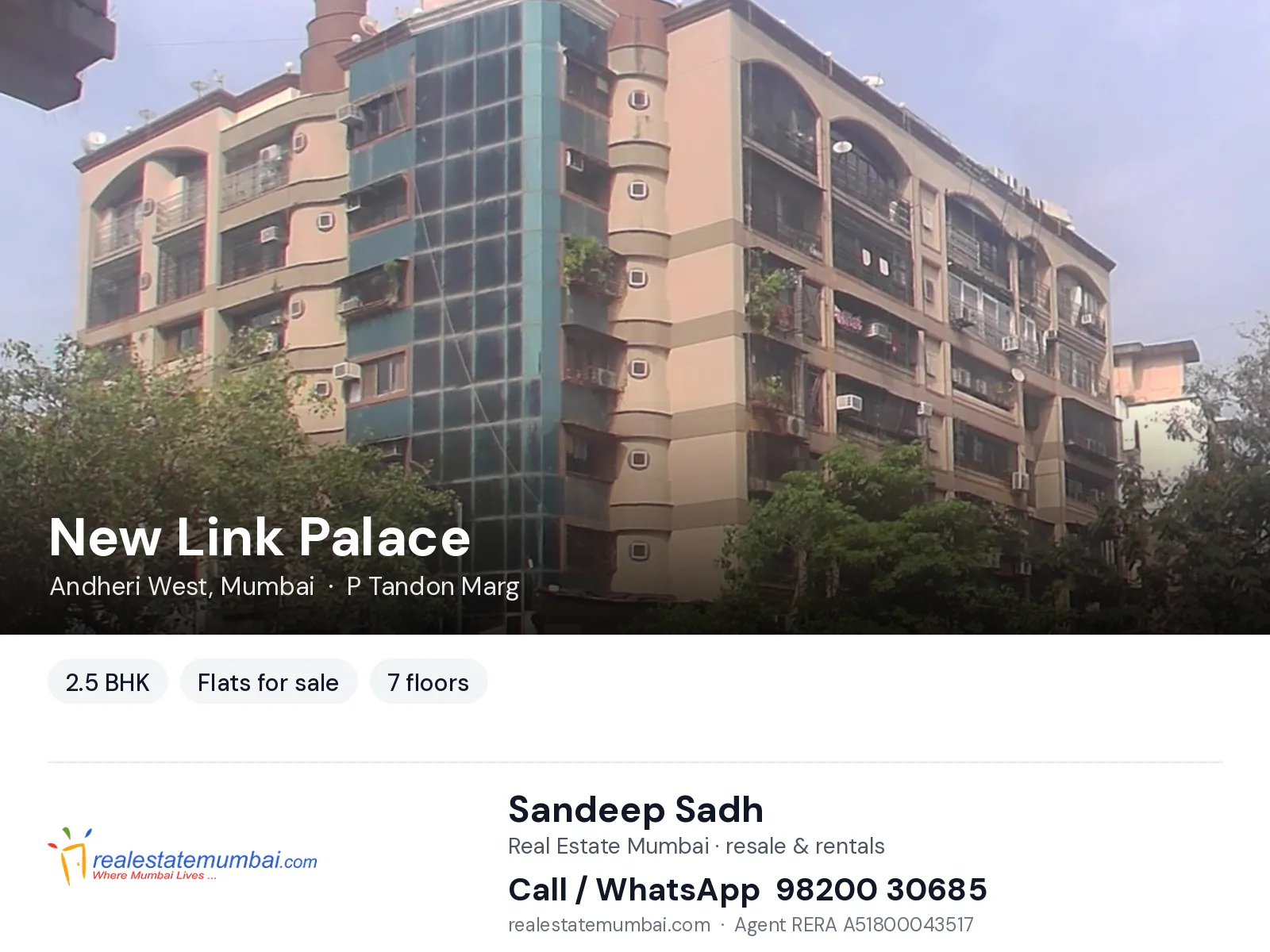 New Link Palace, Andheri West, Mumbai — 2.5 BHK flats for sale | Real Estate Mumbai, Sandeep Sadh 98200 30685