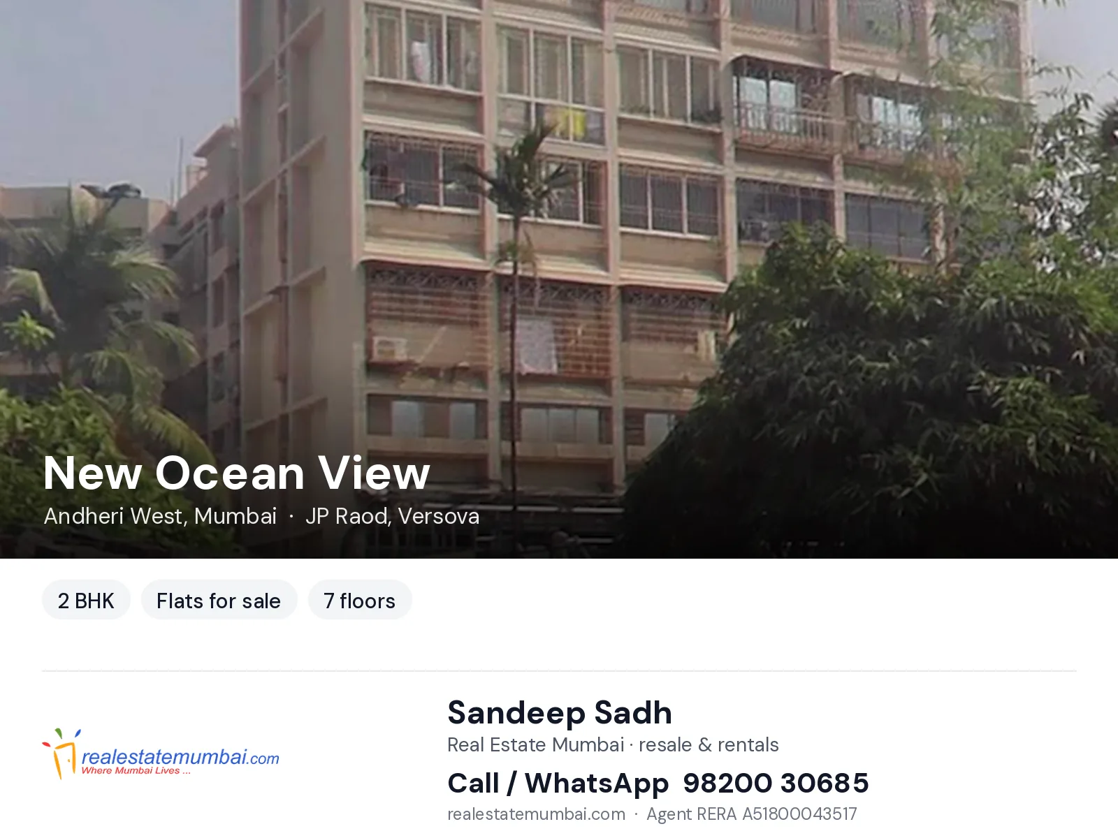 New Ocean View, Andheri West, Mumbai — 2 BHK flats for sale | Real Estate Mumbai, Sandeep Sadh 98200 30685