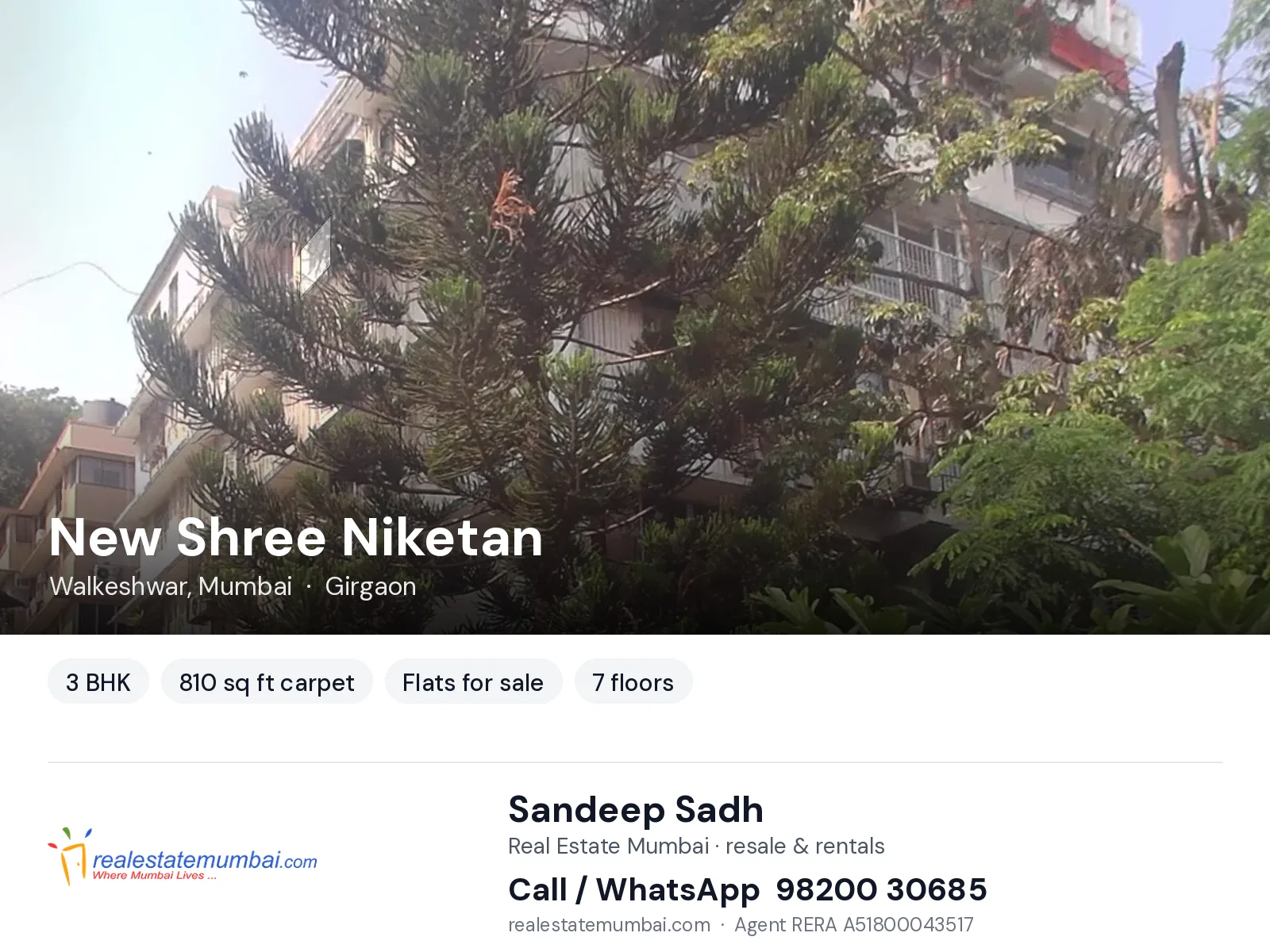 New Shree Niketan, Walkeshwar, Mumbai — 3 BHK flats for sale | Real Estate Mumbai, Sandeep Sadh 98200 30685
