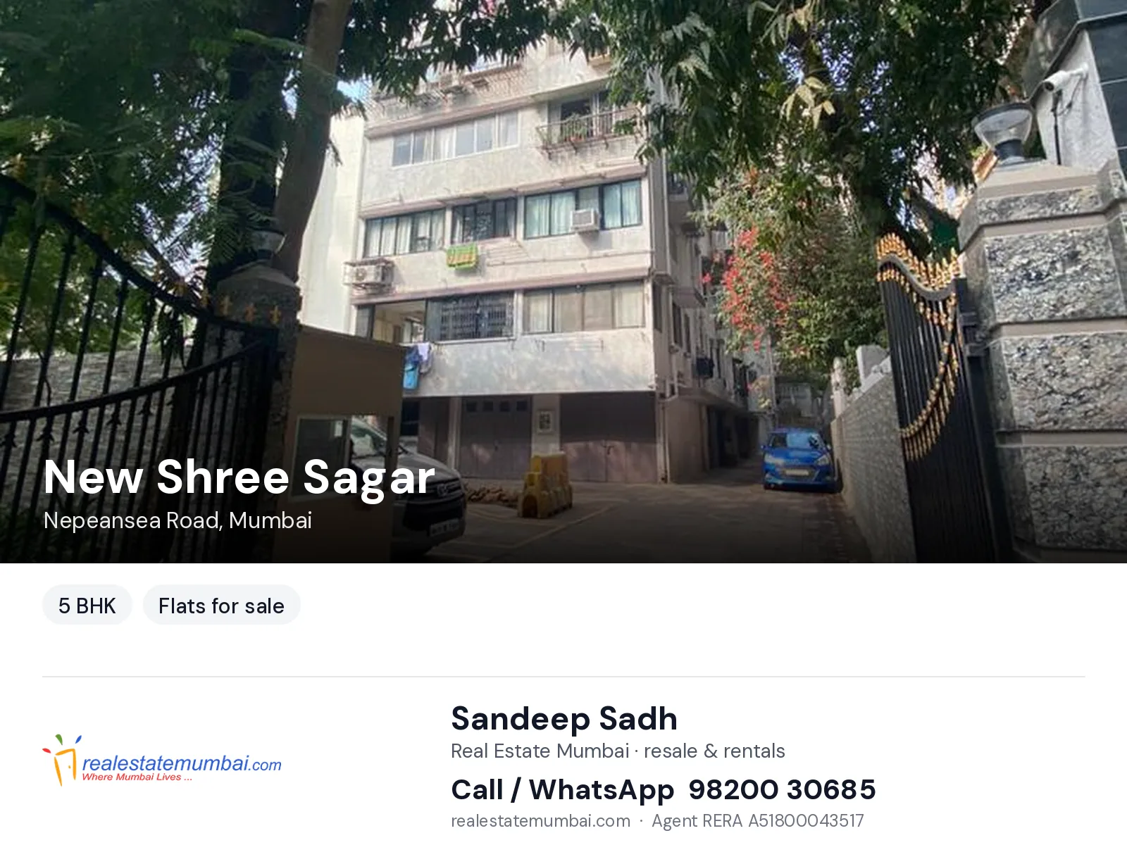 New Shree Sagar, Nepeansea Road, Mumbai — 5 BHK flats for sale | Real Estate Mumbai, Sandeep Sadh 98200 30685