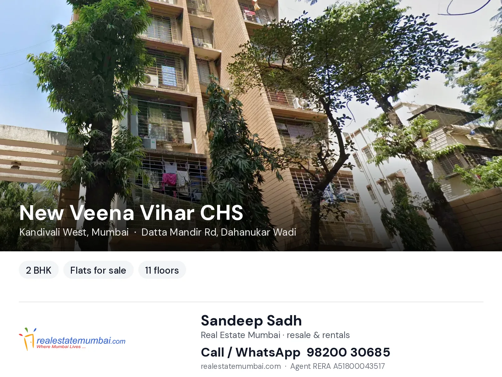 New Veena Vihar CHS, Kandivali West, Mumbai — 2 BHK flats for sale | Real Estate Mumbai, Sandeep Sadh 98200 30685