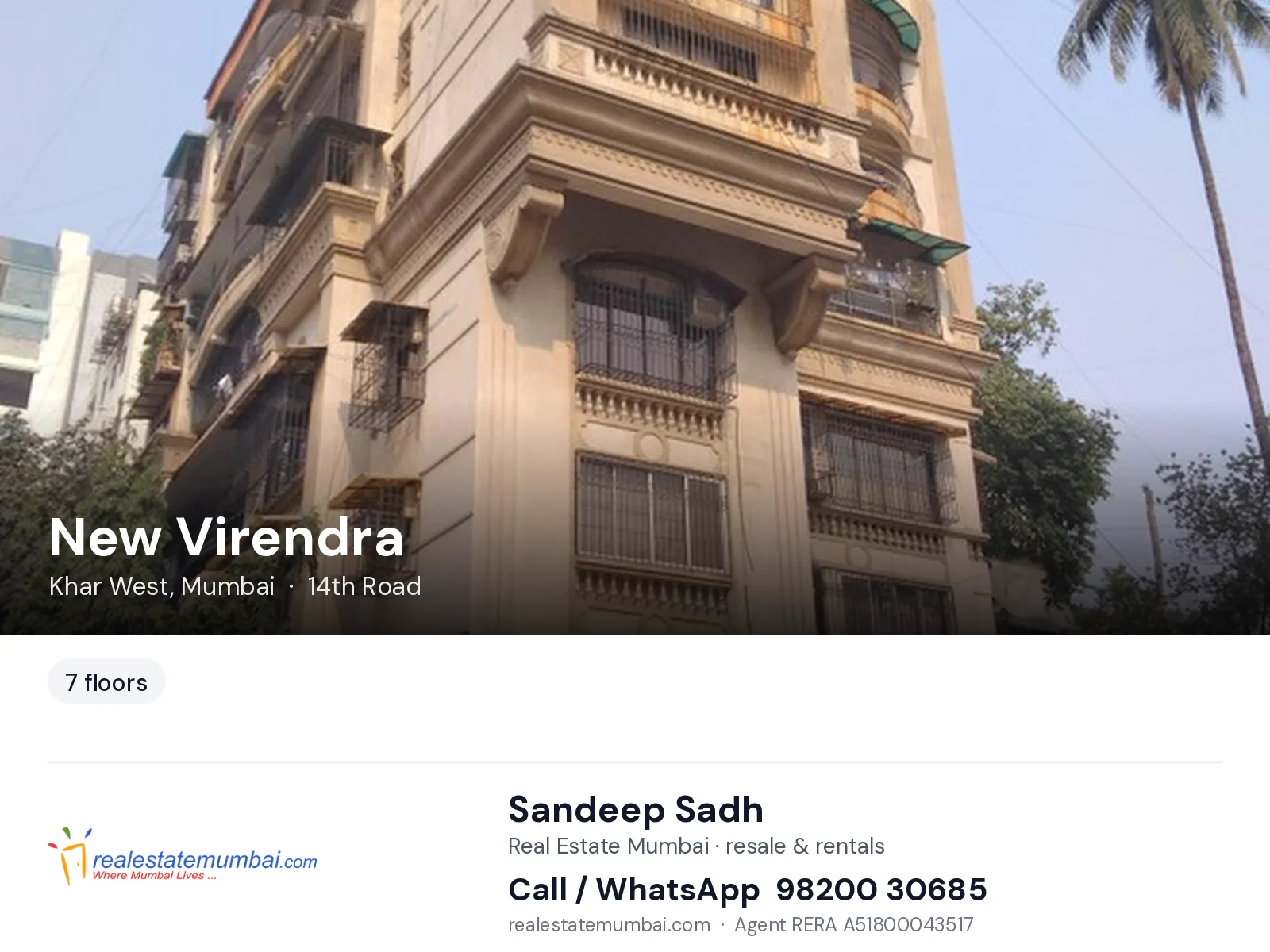New Virendra, Khar West, Mumbai — flats | Real Estate Mumbai, Sandeep Sadh 98200 30685
