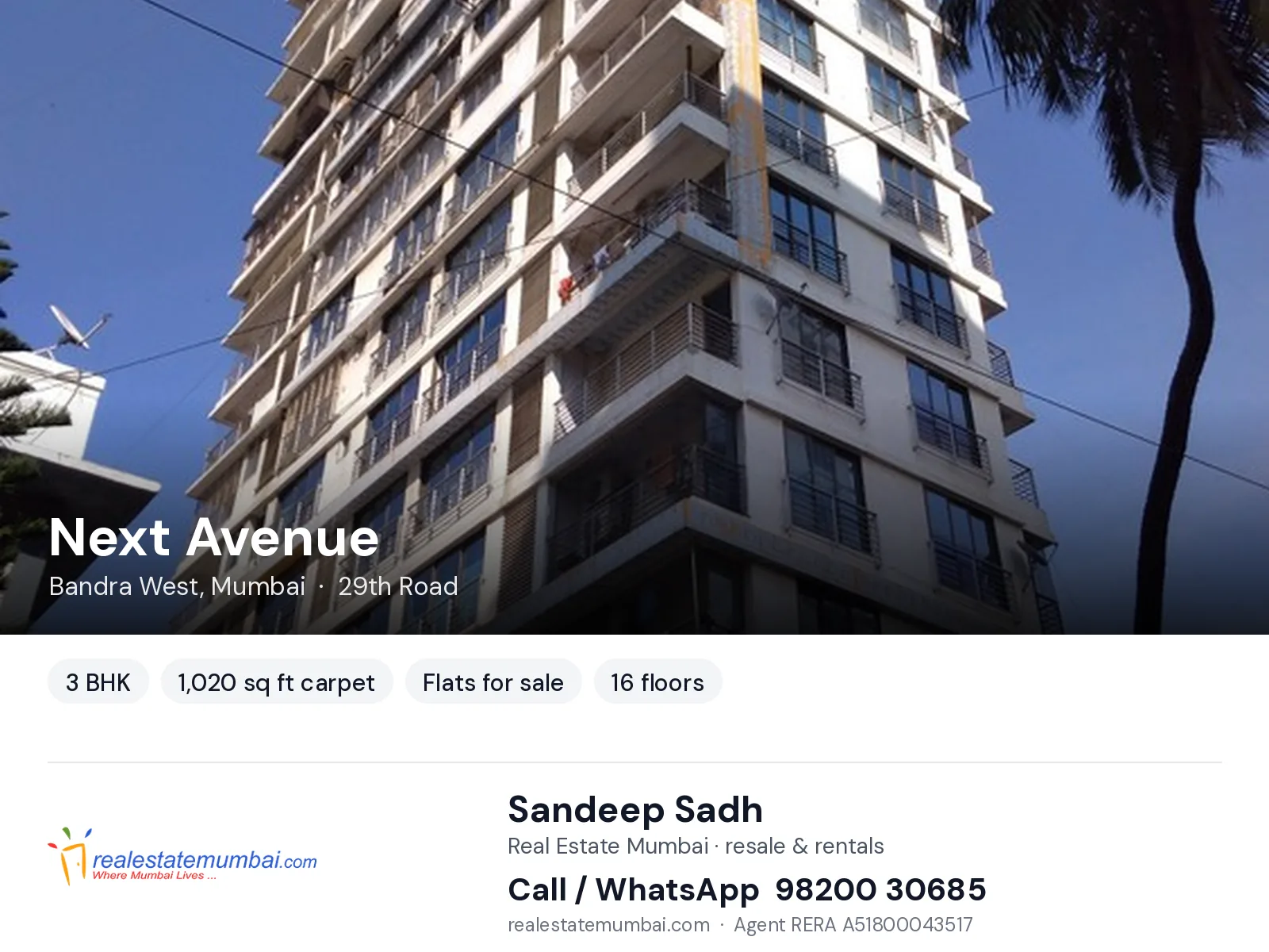 Next Avenue, Bandra West, Mumbai — 3 BHK flats for sale | Real Estate Mumbai, Sandeep Sadh 98200 30685