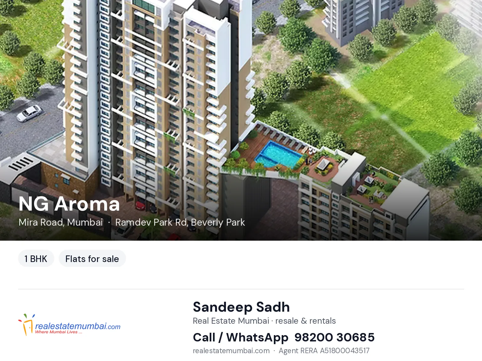 NG Aroma, Mira Road, Mumbai — 1 BHK flats for sale | Real Estate Mumbai, Sandeep Sadh 98200 30685