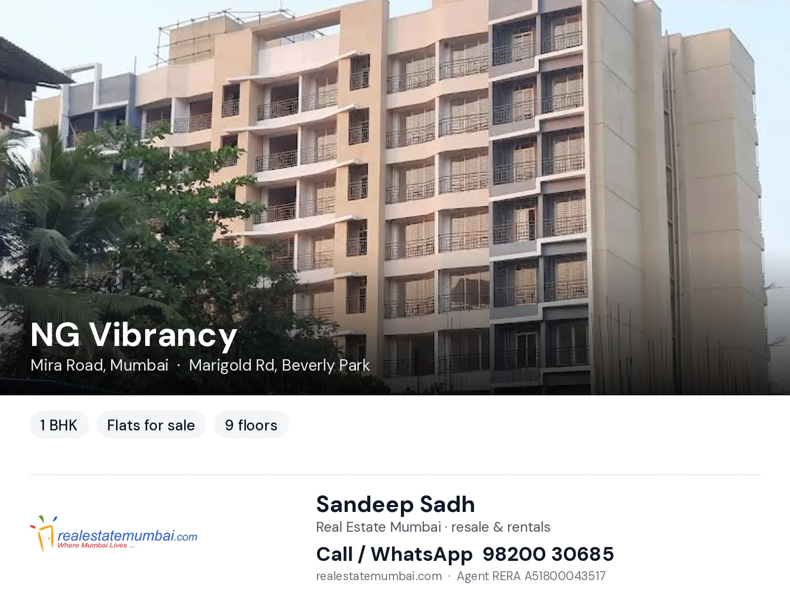 NG Vibrancy, Mira Road, Mumbai — 1 BHK flats for sale | Real Estate Mumbai, Sandeep Sadh 98200 30685