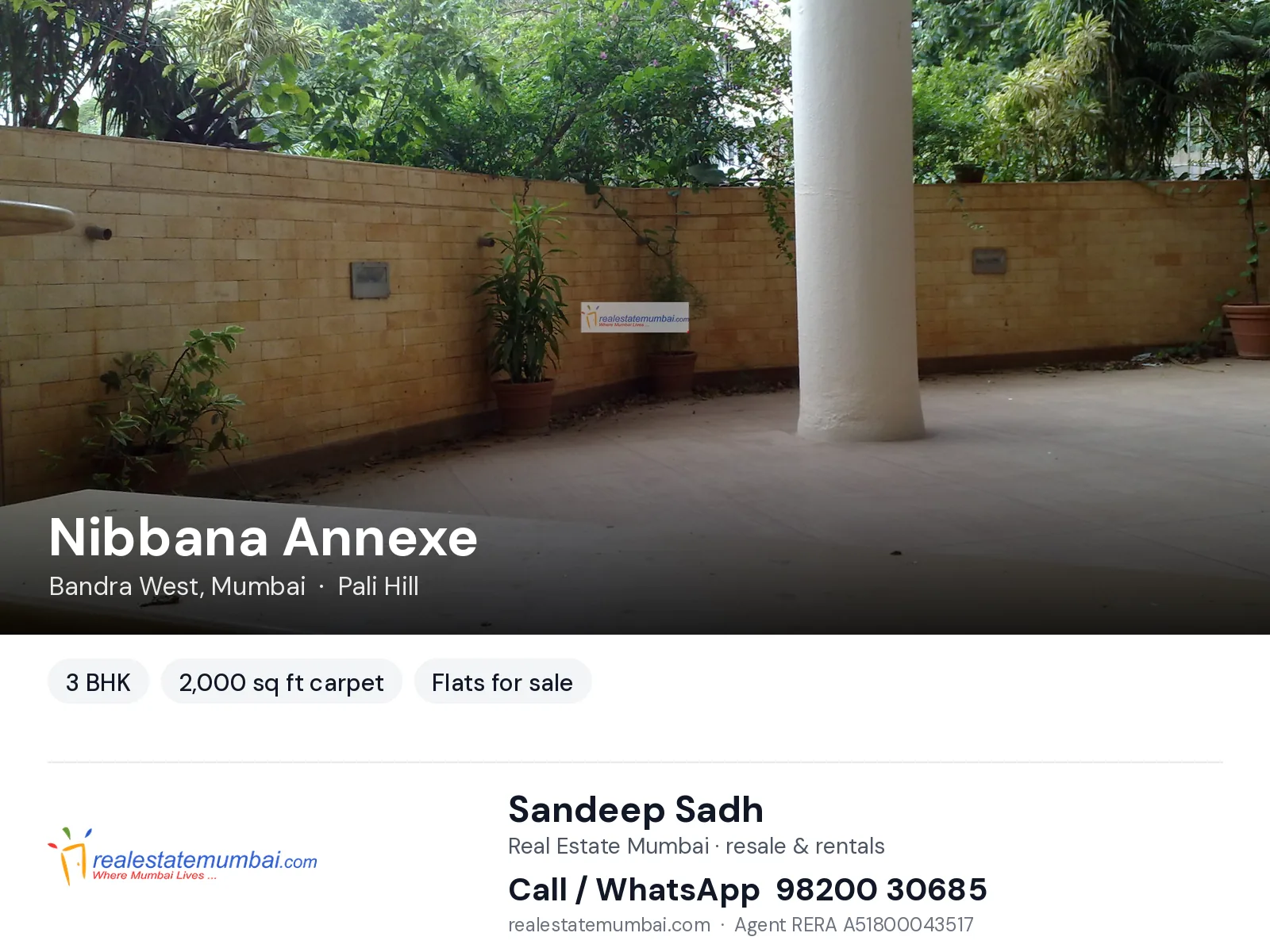 Nibbana Annexe, Bandra West, Mumbai — 3 BHK flats for sale | Real Estate Mumbai, Sandeep Sadh 98200 30685