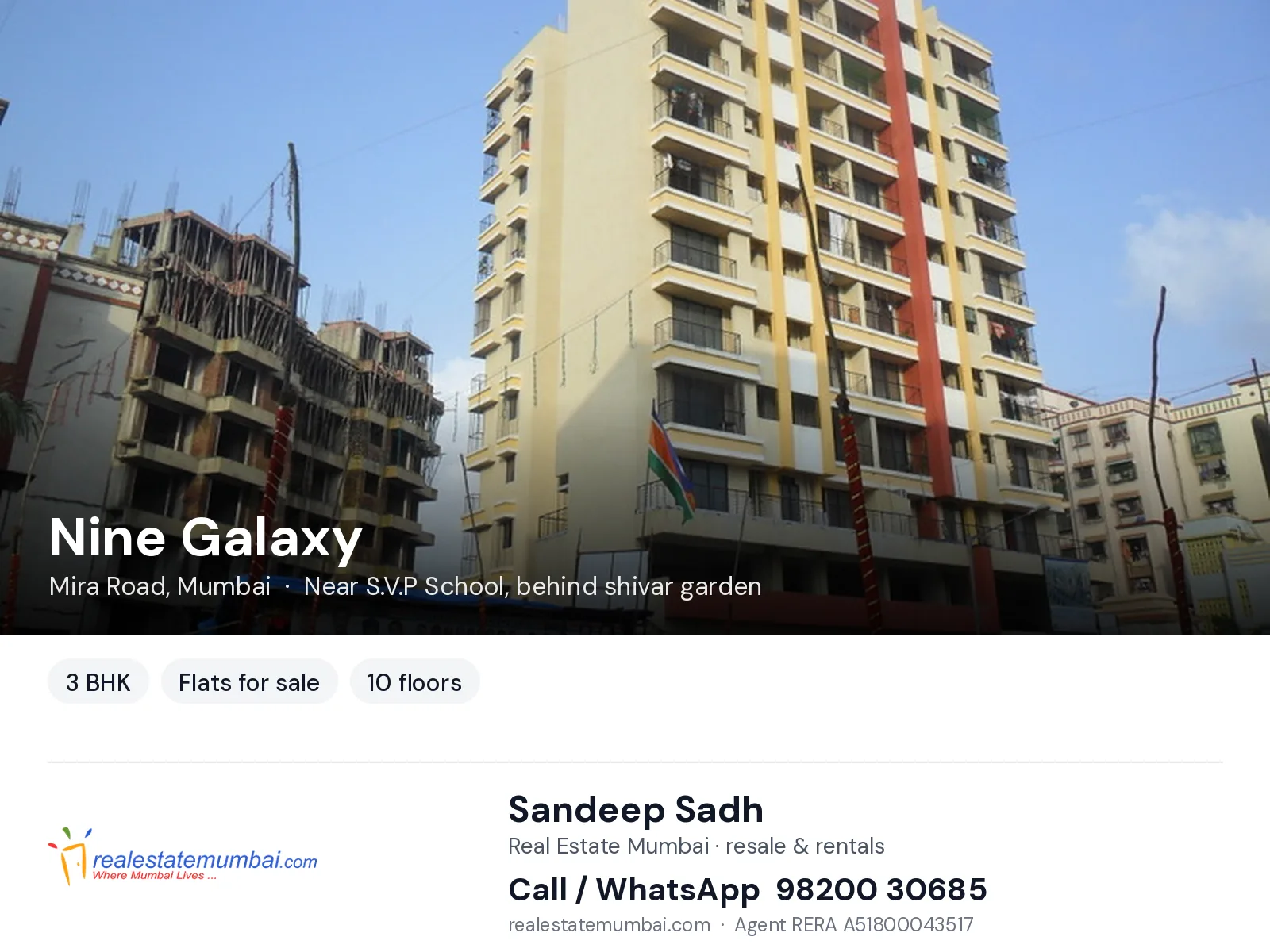 Nine Galaxy, Mira Road, Mumbai — 3 BHK flats for sale | Real Estate Mumbai, Sandeep Sadh 98200 30685