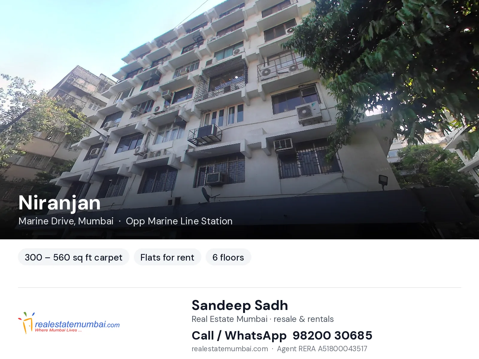 Niranjan, Marine Drive, Mumbai — flats for rent | Real Estate Mumbai, Sandeep Sadh 98200 30685